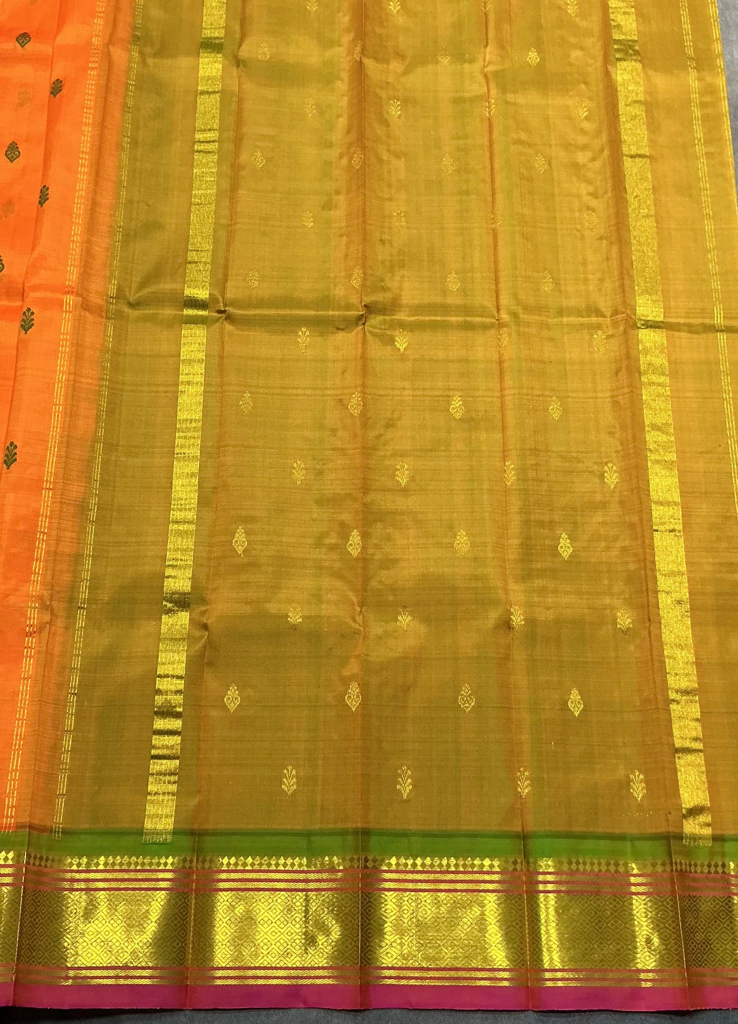 Pure Kanchipuram Silk Saree Mango Yellow Colour with Gold Zari Border