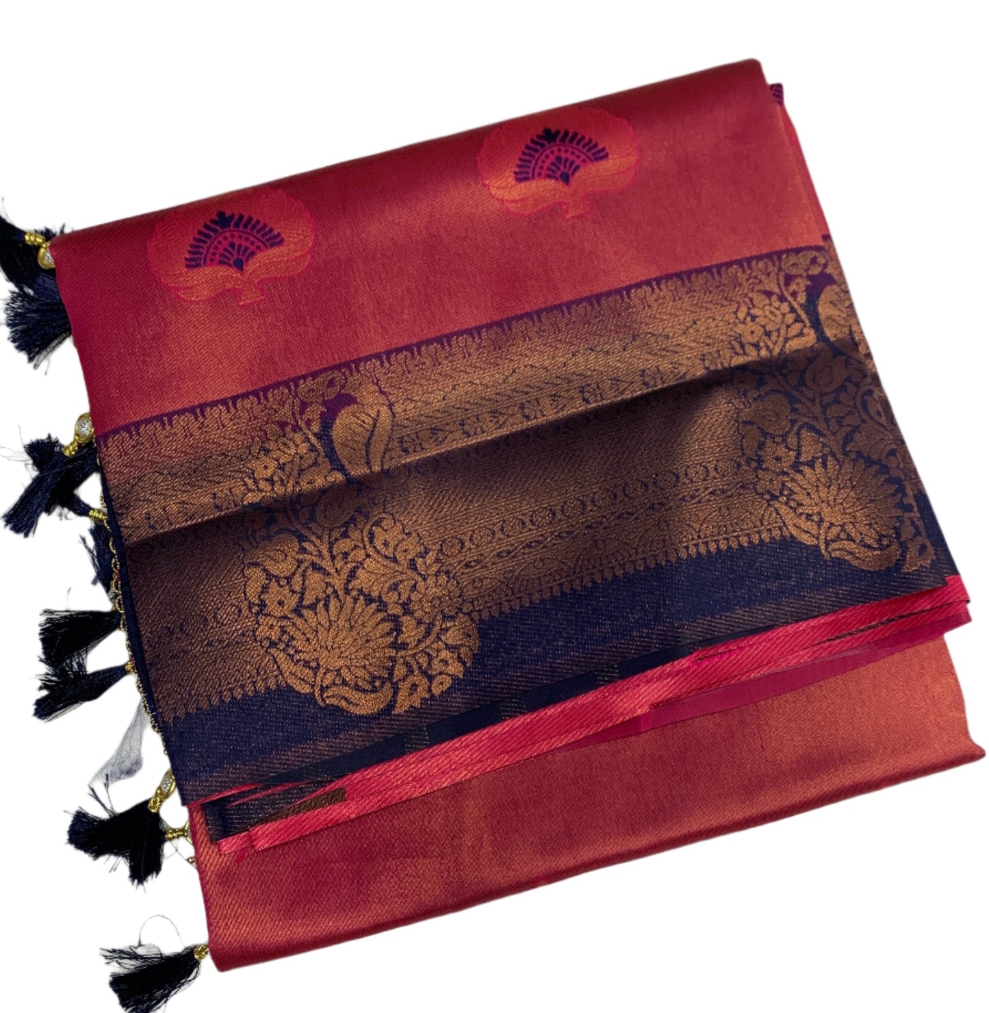 Art Silk Saree Pink Colour with Navy Blue Border