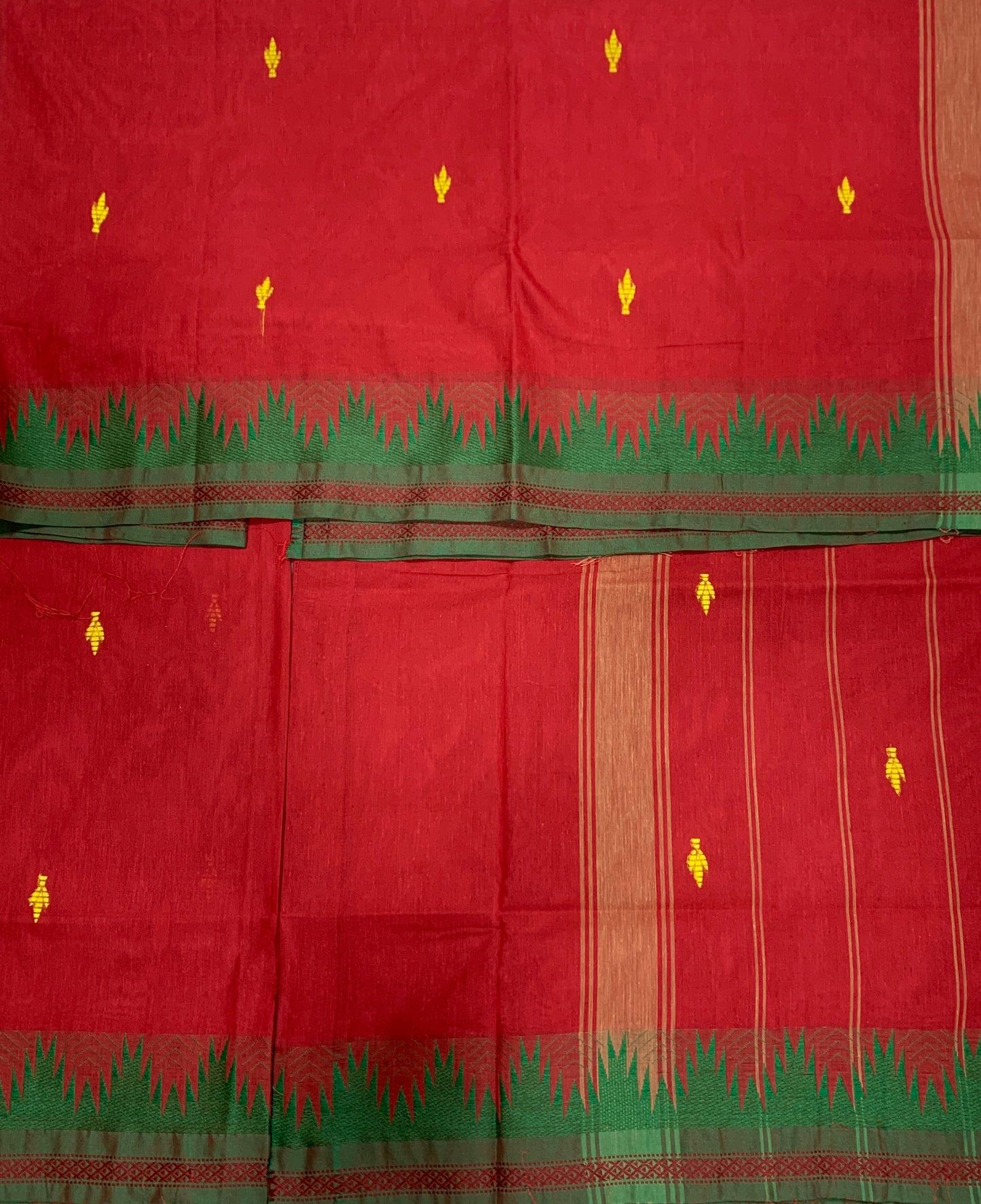 Chettinad Cotton Saree Red with Green Border