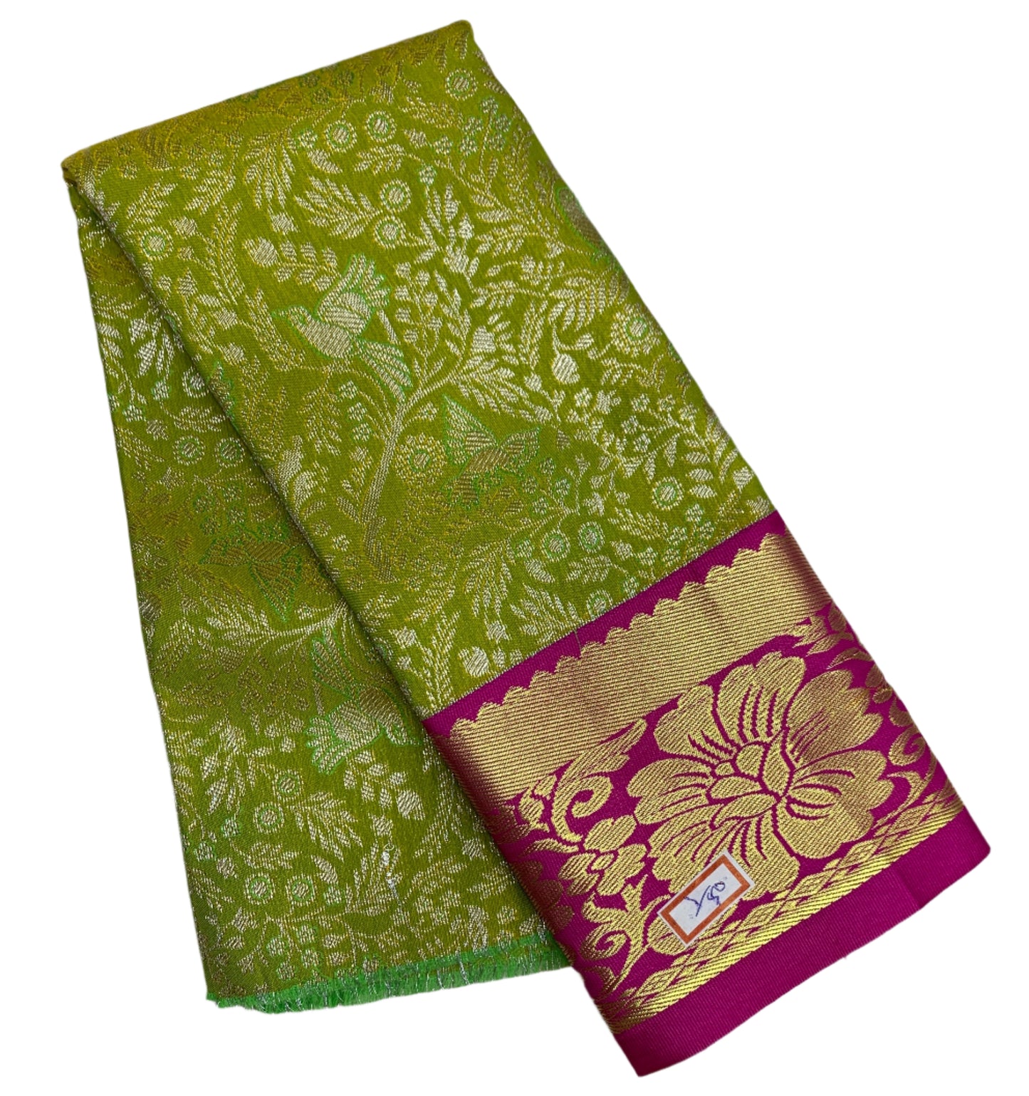 Light Green Shade Vegan Silk Kids Pattu Pavadai with Contrast Border for Newborn to 2 Years