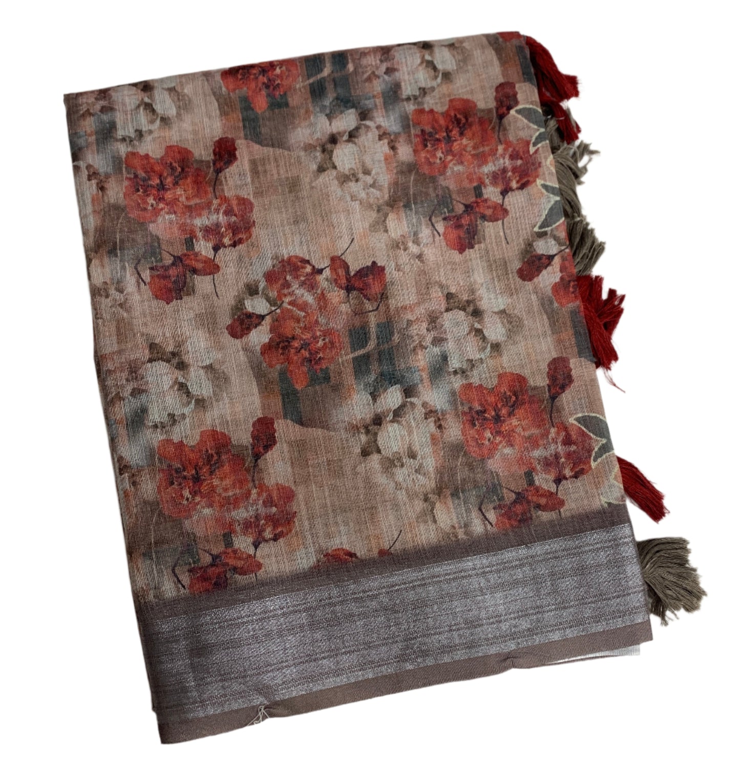 Jute Cotton Saree Brown Colour with Thread Border