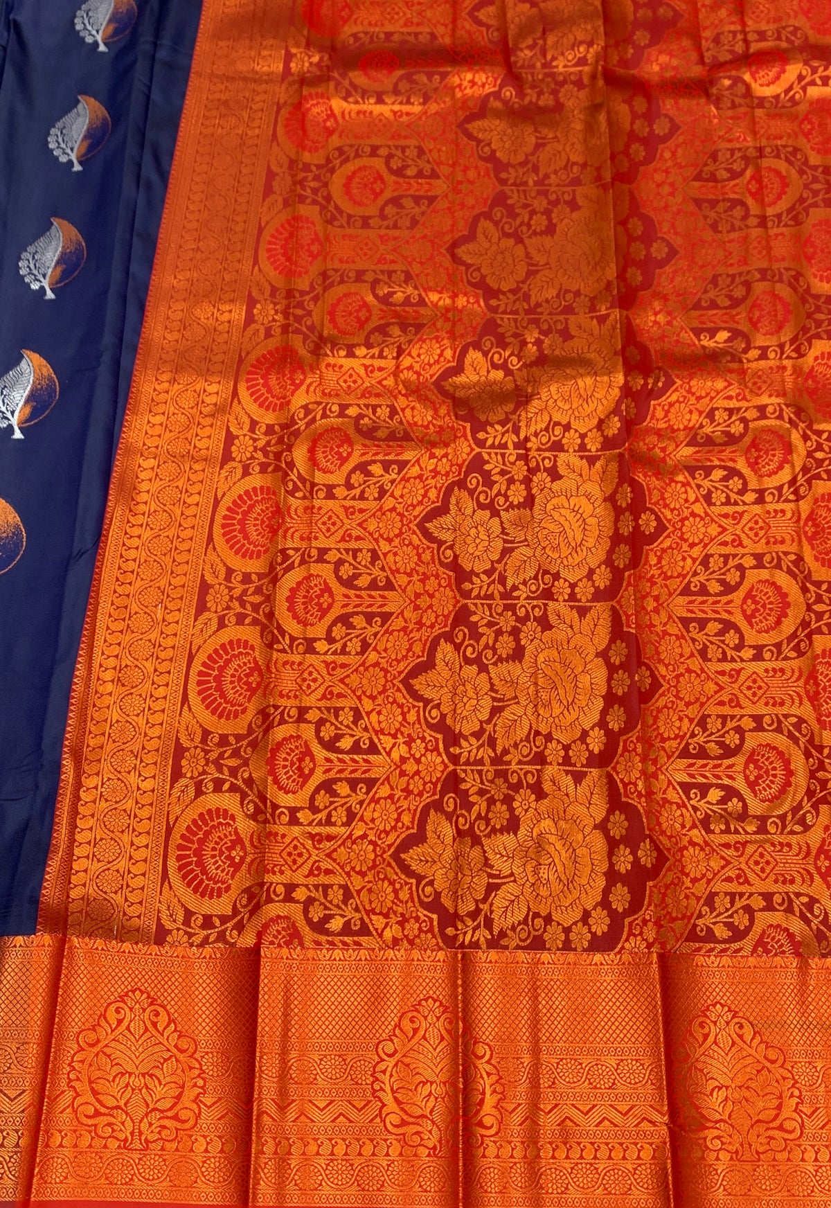 Soft Silk Casual Saree Navy Blue with Maroon Colour Border