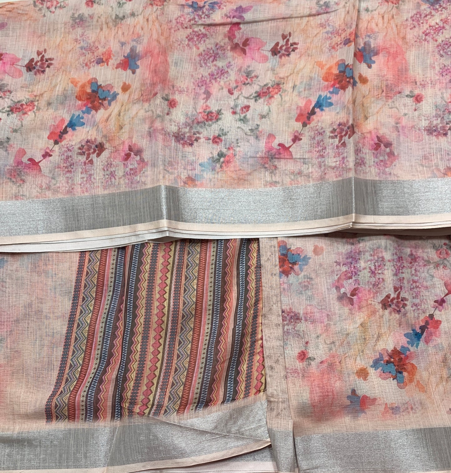 Jute Cotton Saree Baby Pink Shade with Thread Border