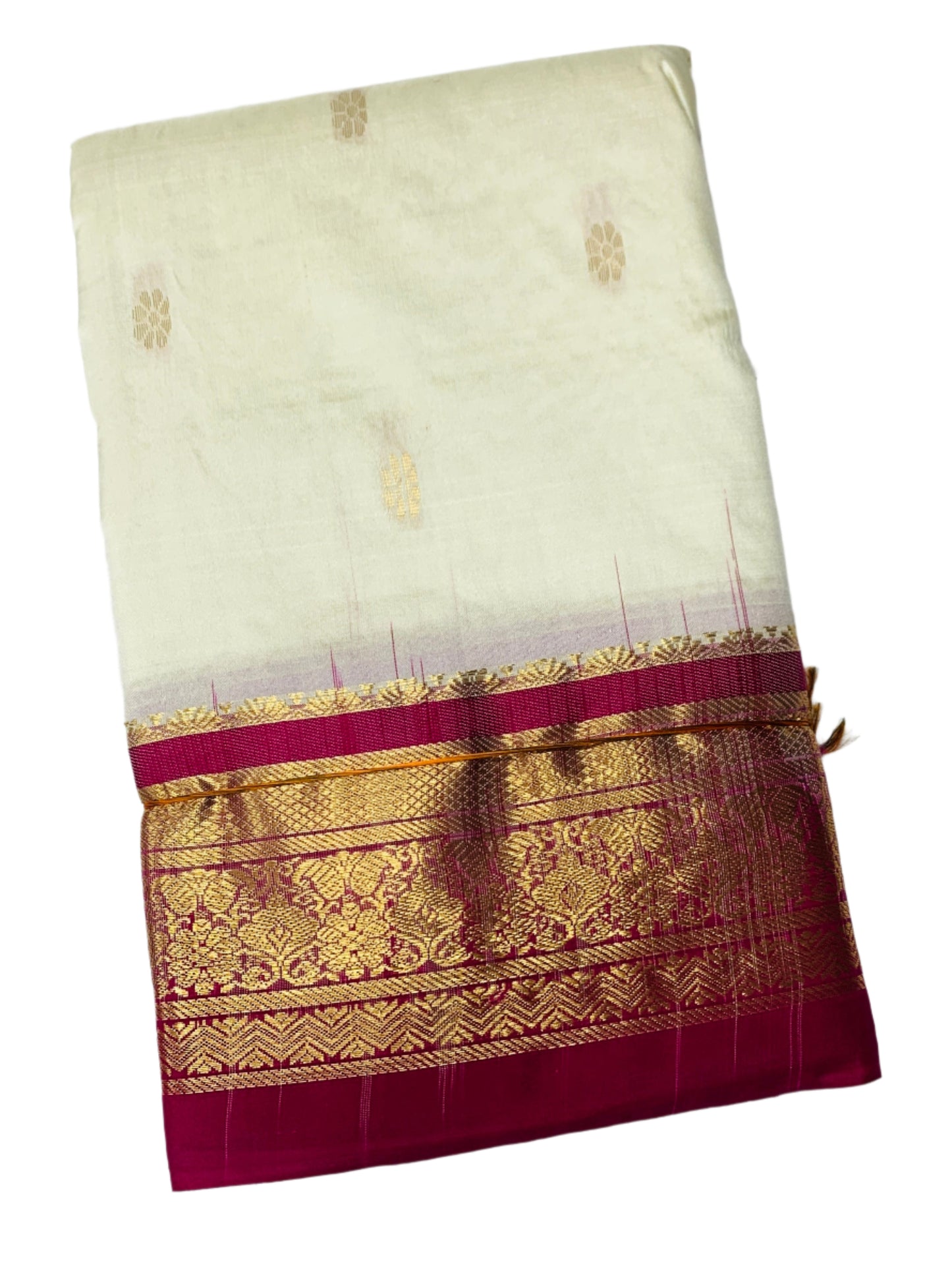 Pure Kanchipuram Silk Saree White Colour with Pink Border