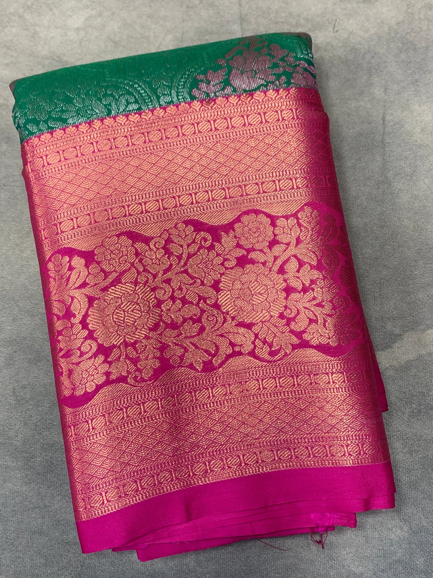 Bottle Green Colour Soft kanchi pattu with Pink Border