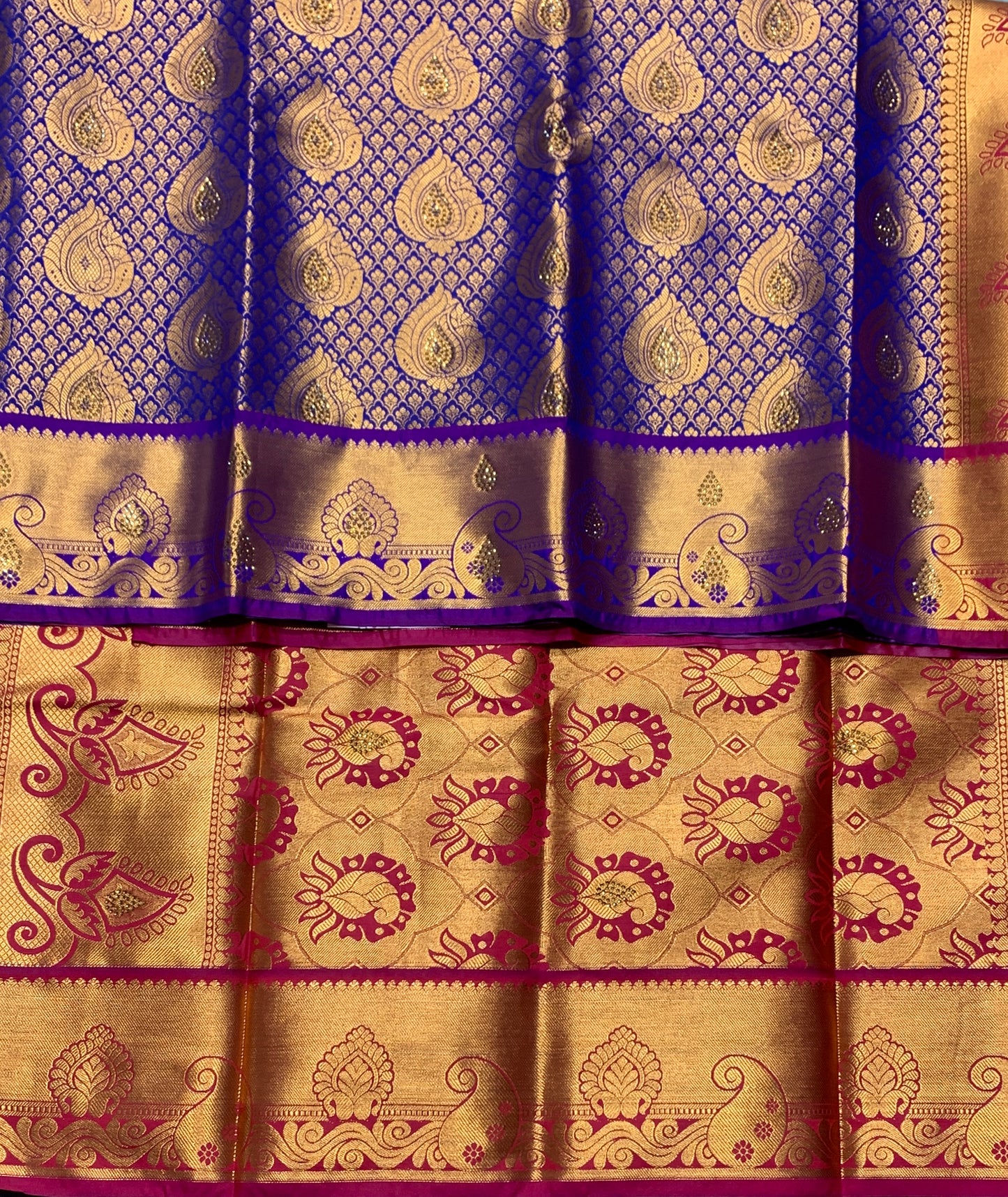 Vegan Silk Saree Blue Colour with Copper and Magenta Border