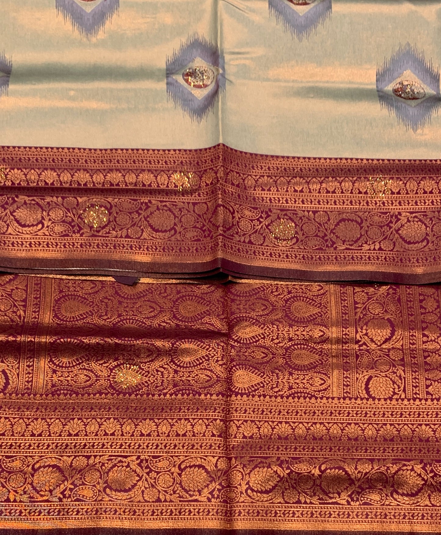Art Silk Saree Gray Colour and Stone Work with Magenta Border