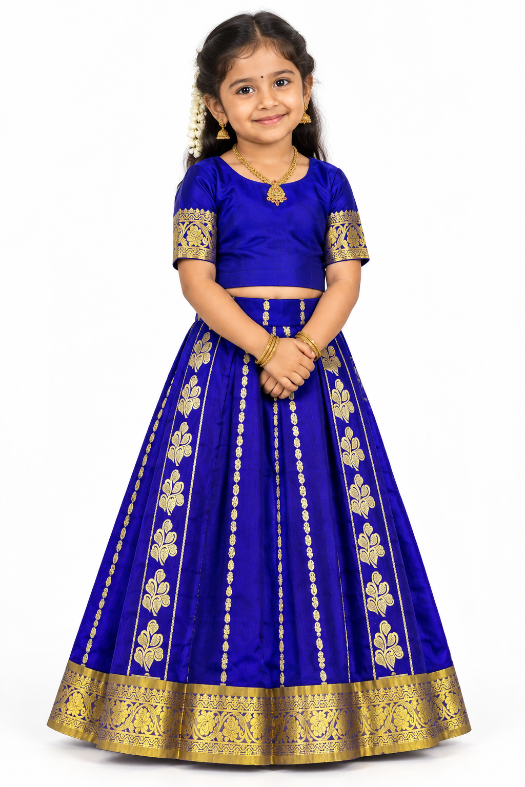Violet Shade Semi silk Kids Pattu Pavadai with Contrast border for age 5 to 10