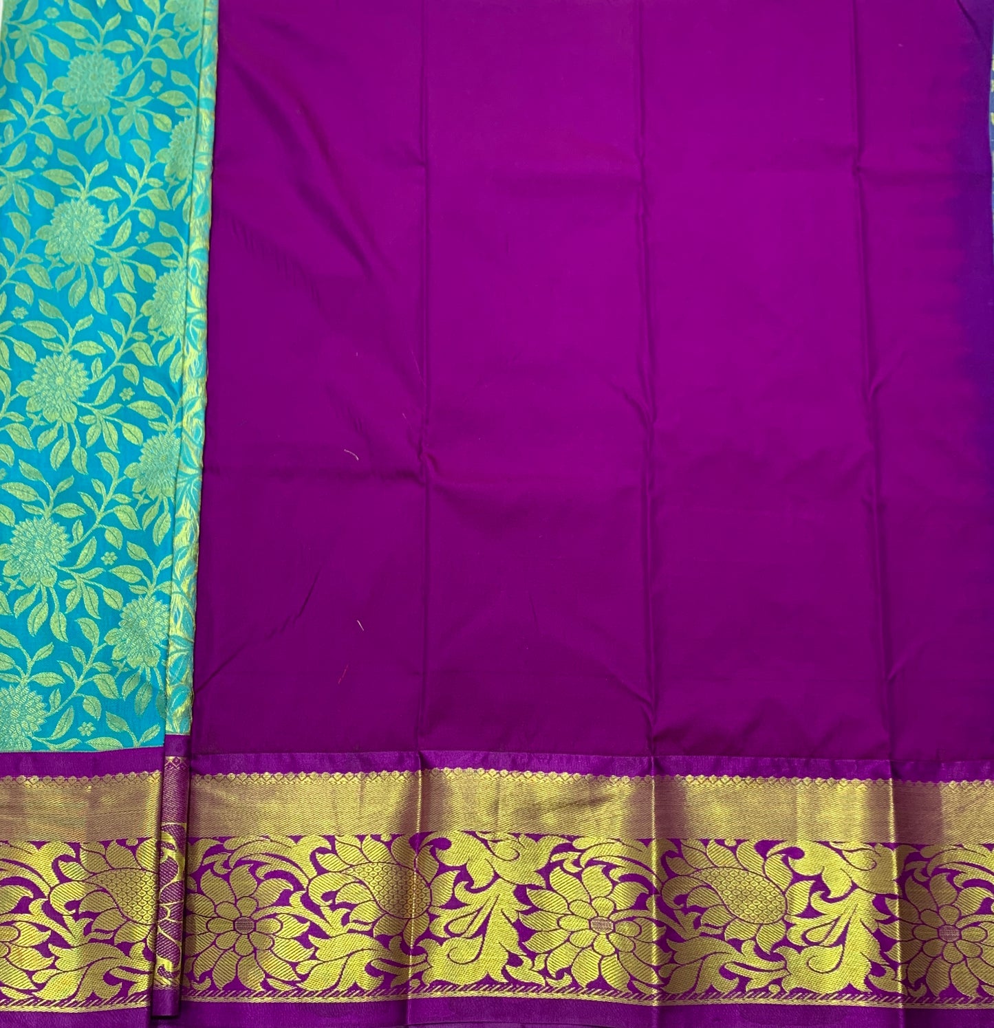 Sky Blue Shade Vegan Silk Kids Pattu Pavadai with Contrast Border for age 2 to 5