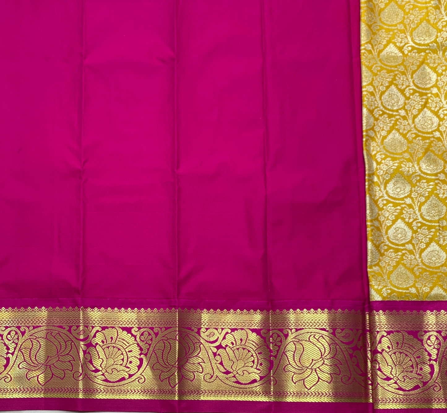 Mustard Shade Vegan Silk Kids Pattu Pavadai with Contrast Border for Newborn to 2 Years