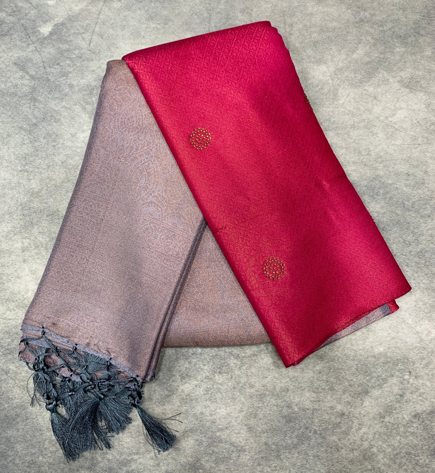 Soft Silk Saree Pink Colour and Stone Work with Gray Colour Pallu