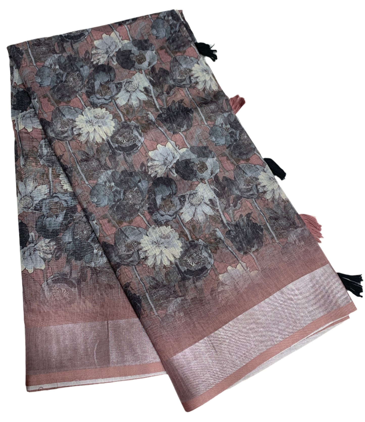 Jute Cotton Saree Brown and Block Colour with Thread Border
