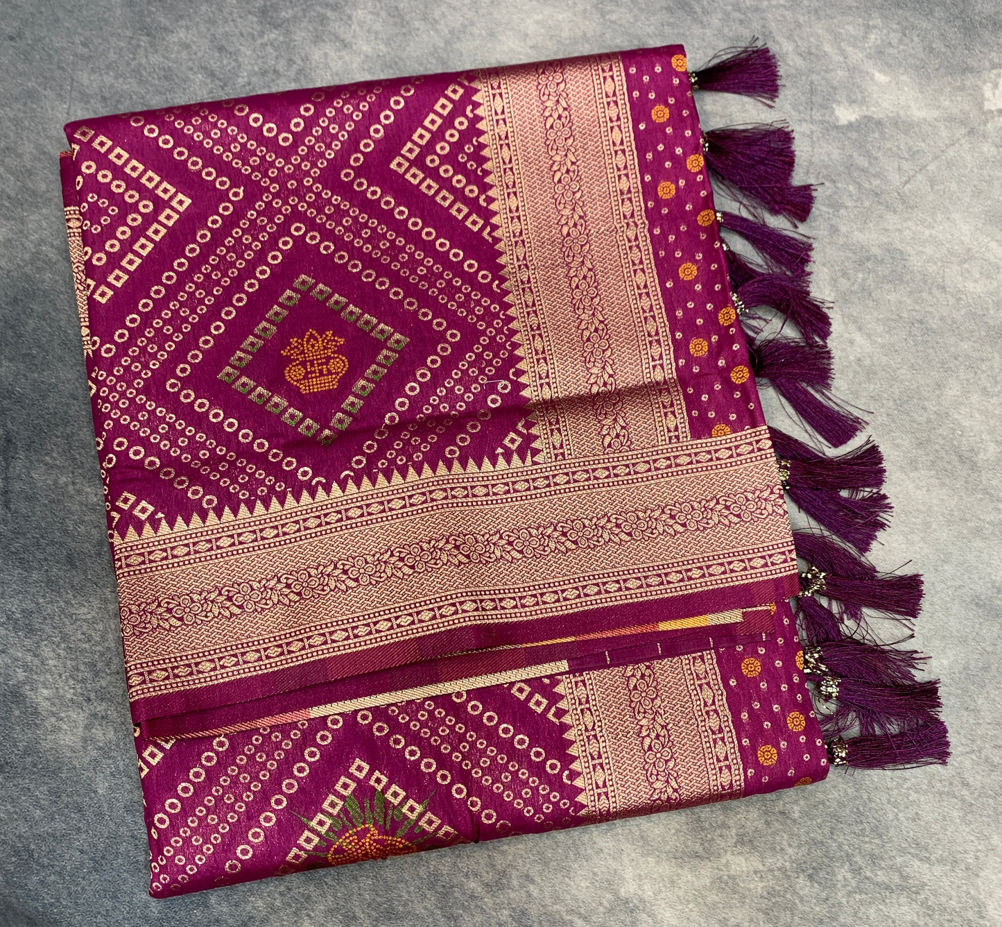 Banaras Soft Silk Saree Magenta Colour with Sliver Colour Floral Design Border