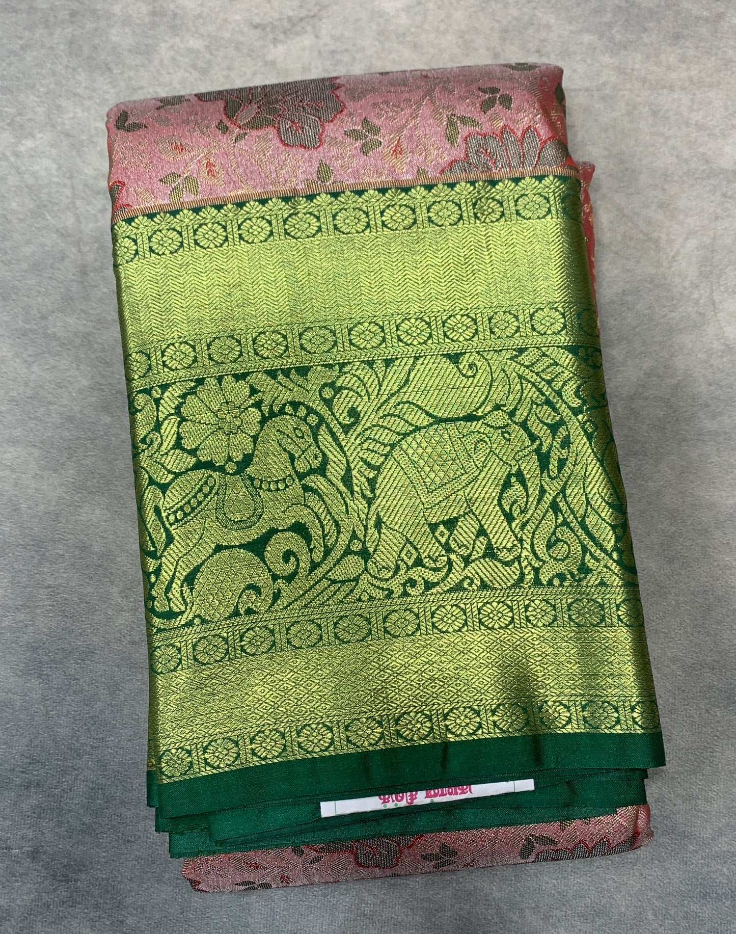Baby Pink Colour Soft kanchi pattu with Green Border