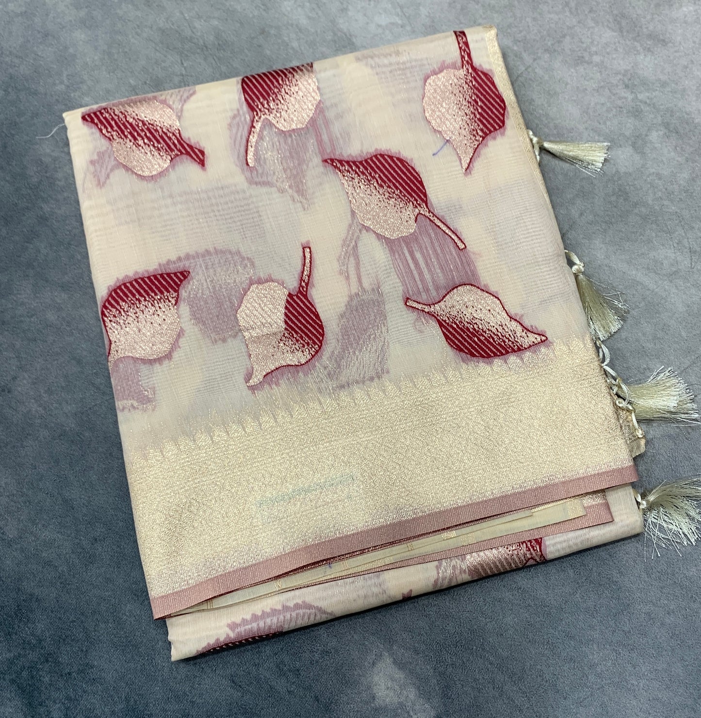 Banaras Katan Saree Off White Colour with Katan Work Border