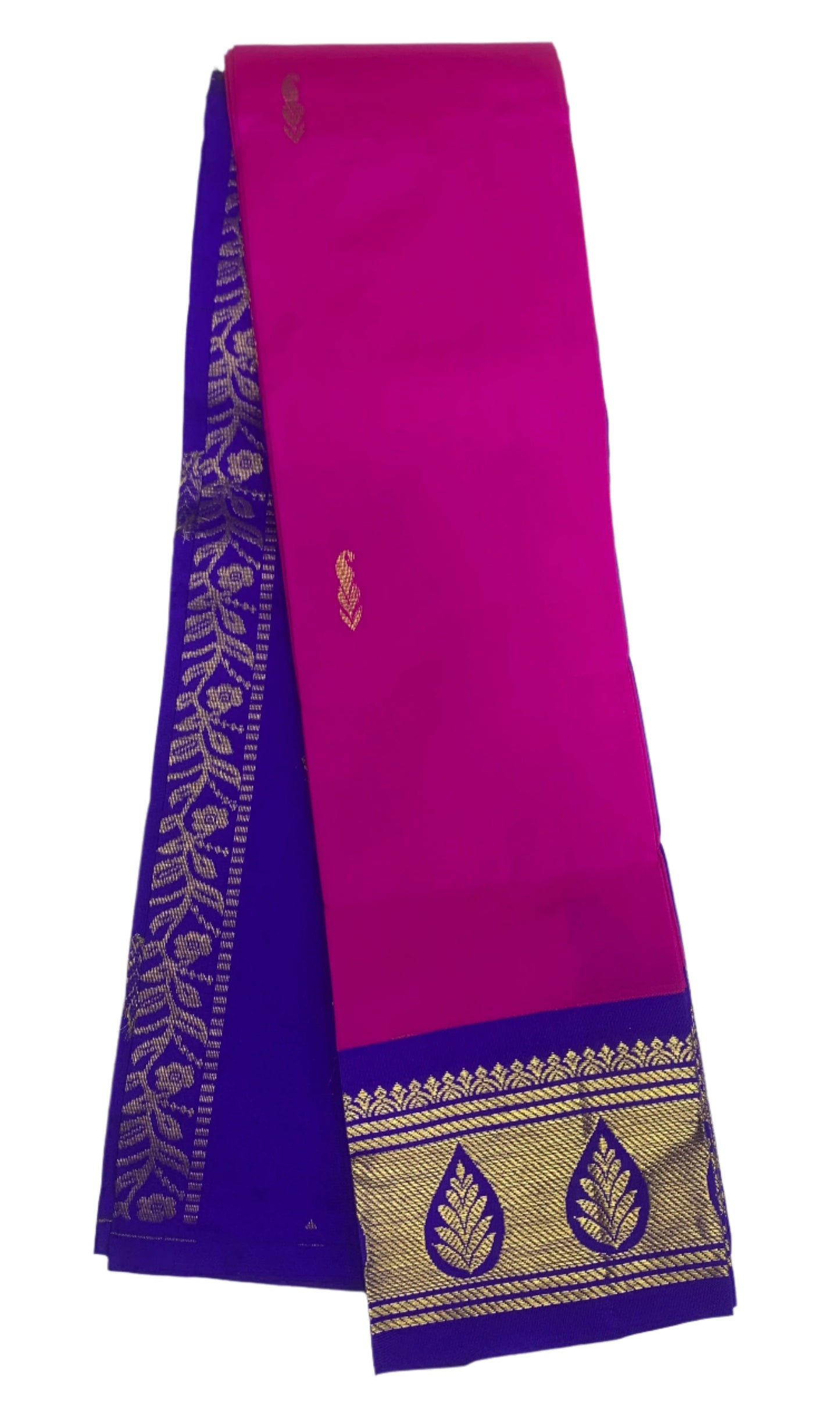 Semi Silk Saree Pink Colour with Blue and Gold Zari Border