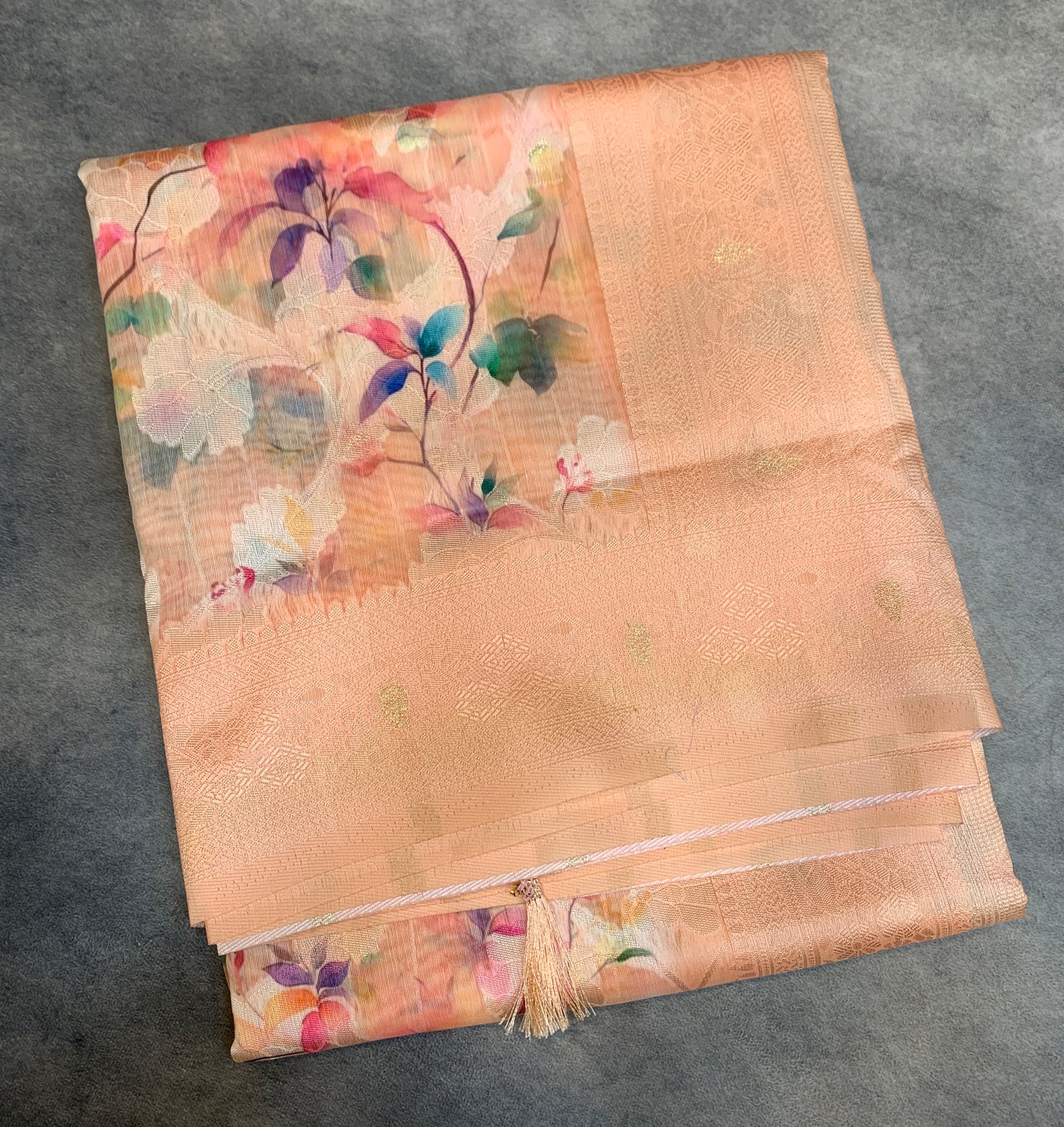 Digital Print Cotton Saree Light Peach Colour with Floral Pattern