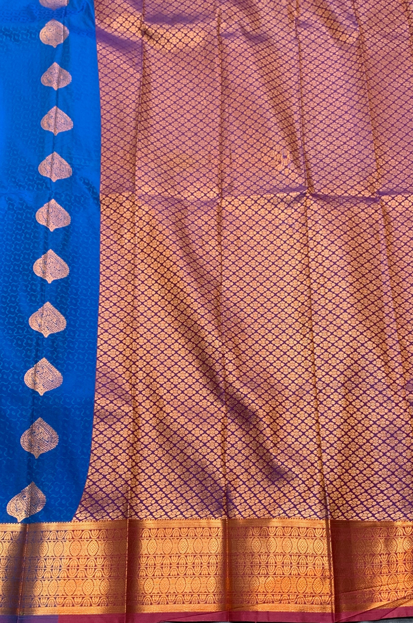 Vegan Silk Saree Blue Colour Saree with Copper Border