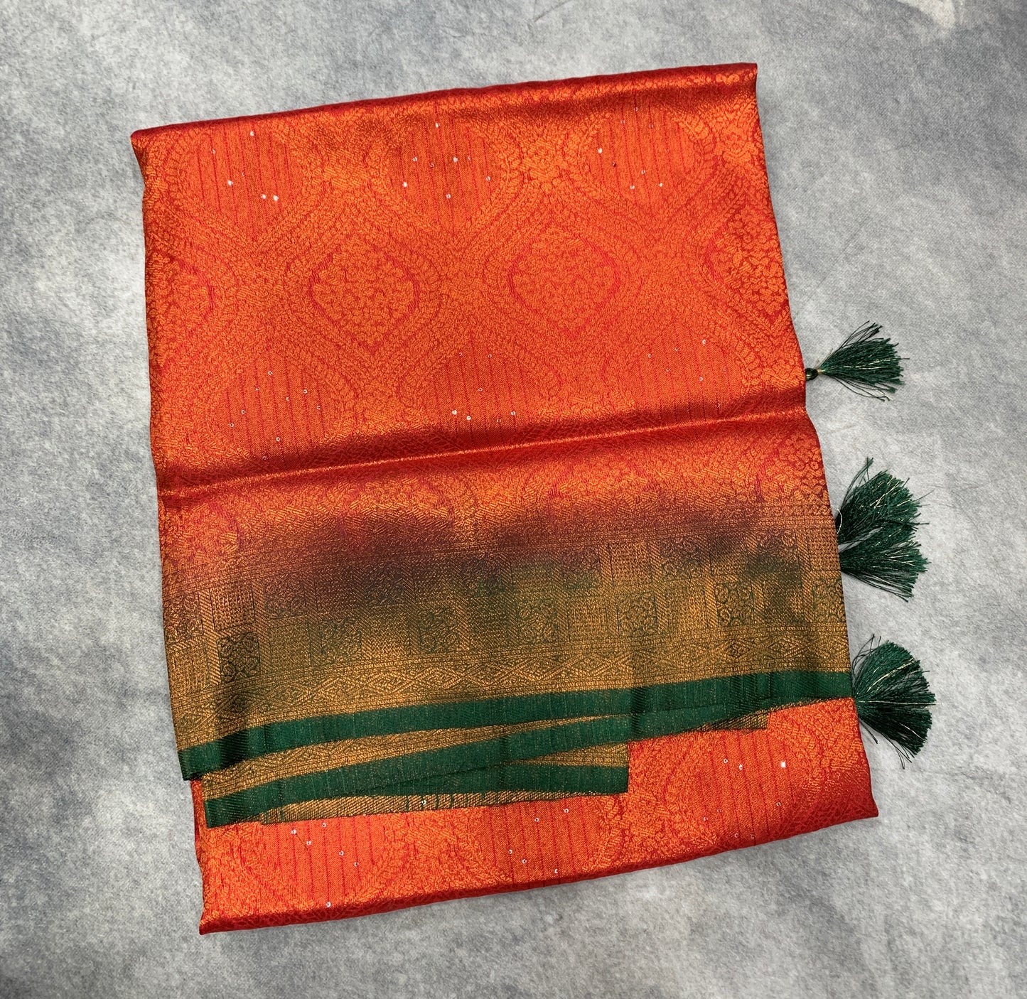 Soft Silk Saree Red Colour and Stone Work with Green Colour Pallu