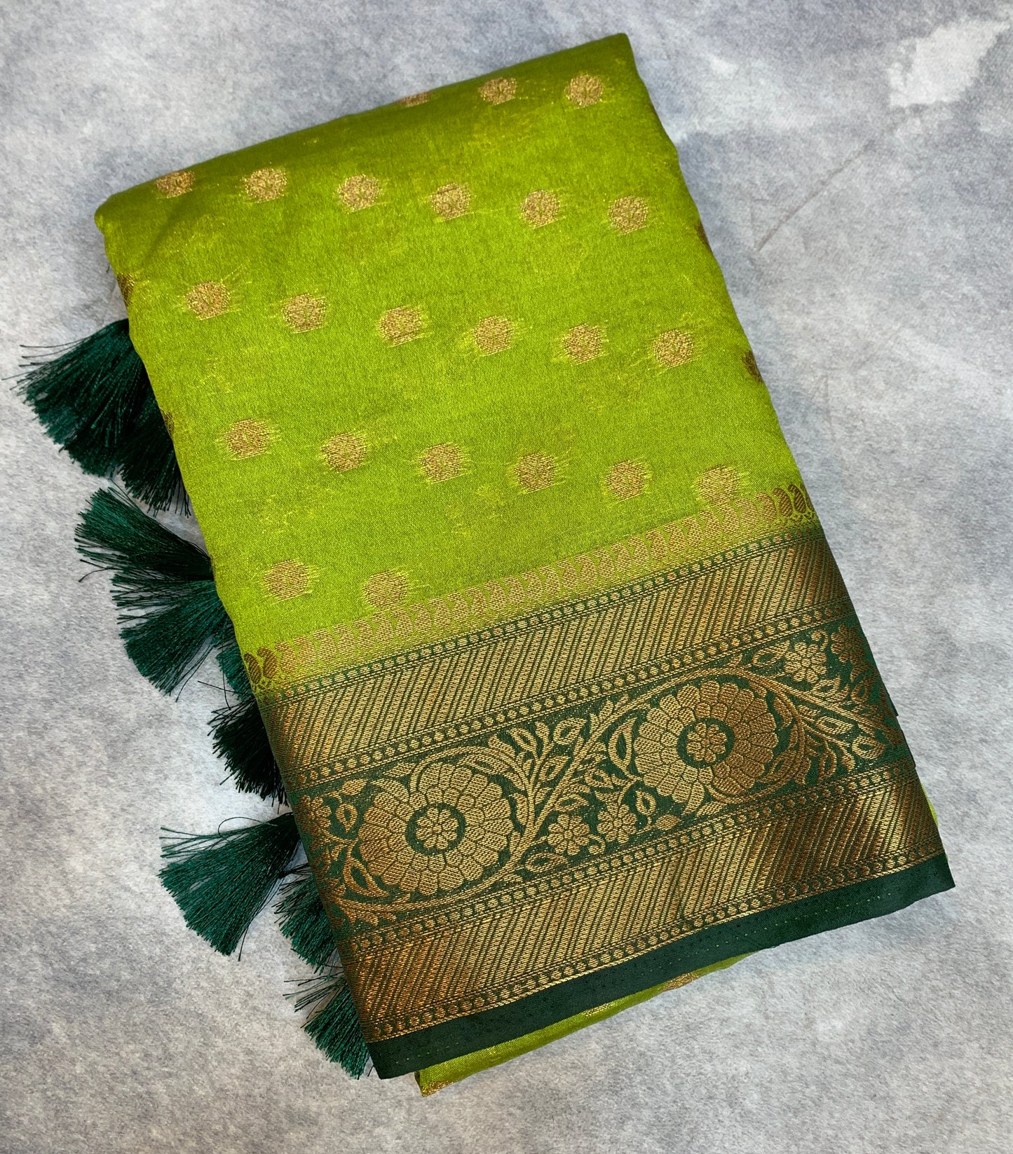 Crepe Saree Olive Green Colour with Green Border