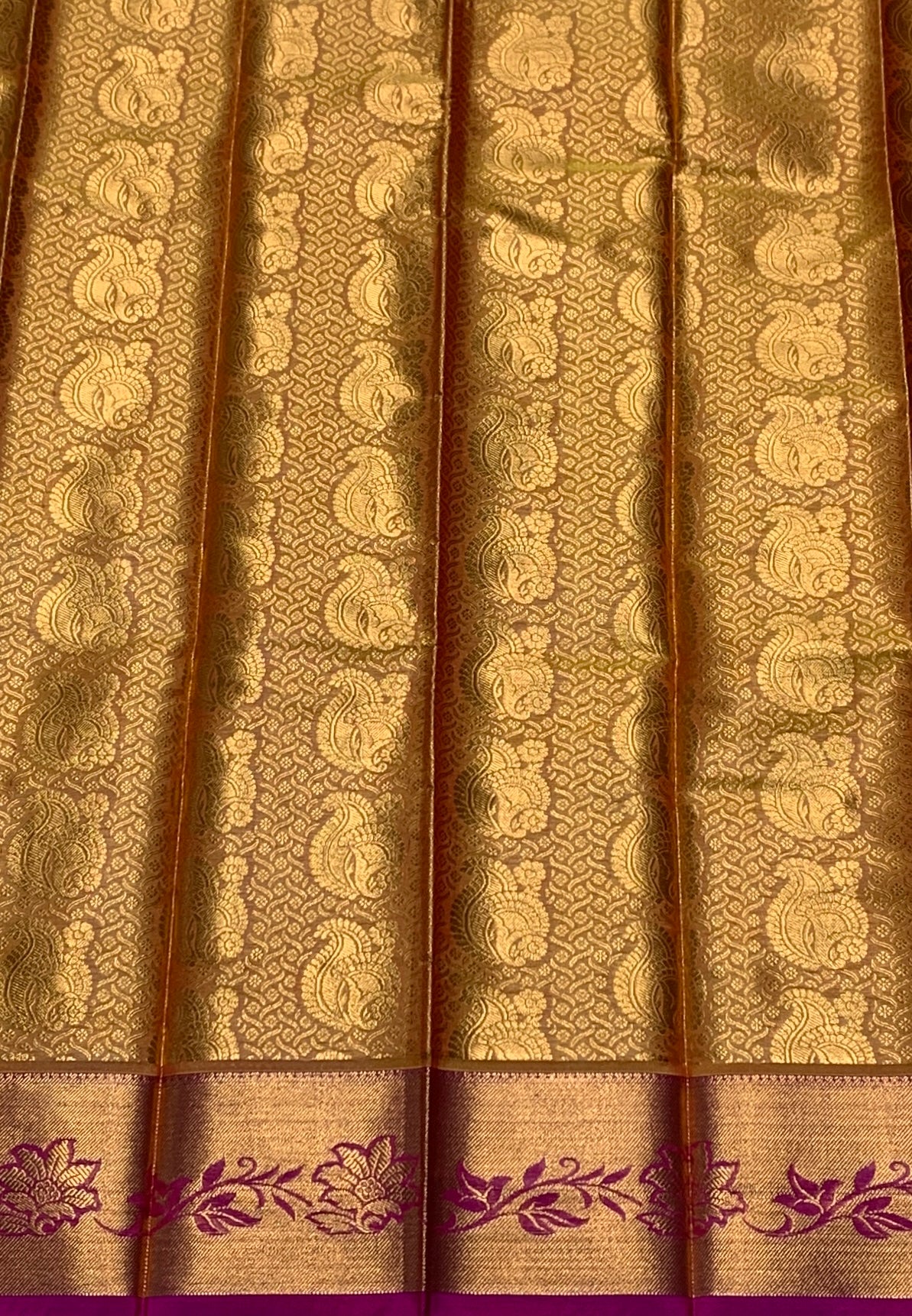 Vegan Silk Saree Golden Yellow Colour with Copper and Pink Border
