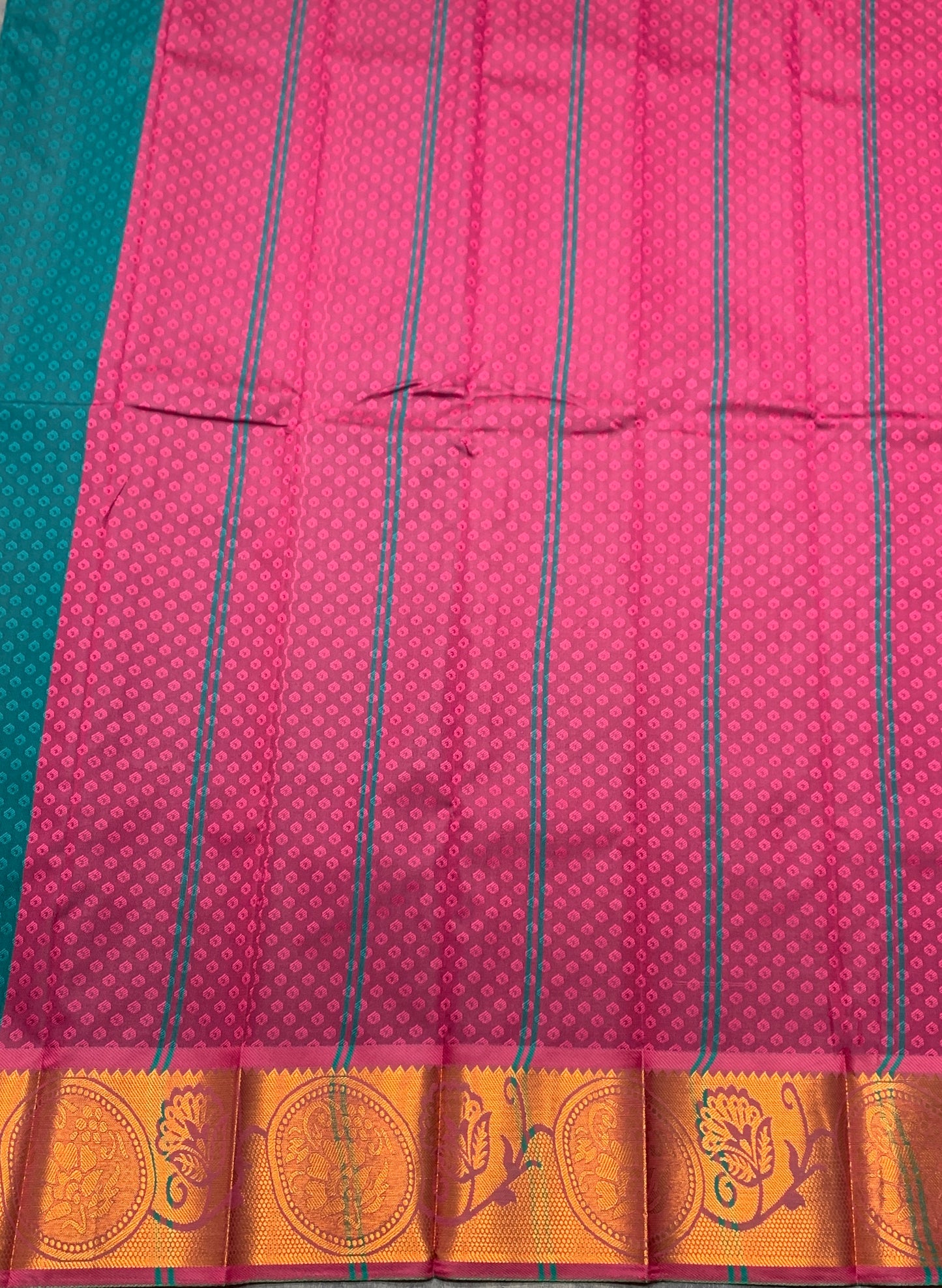 Synthetic Cotton Saree Rama Green Colour with Copper Border