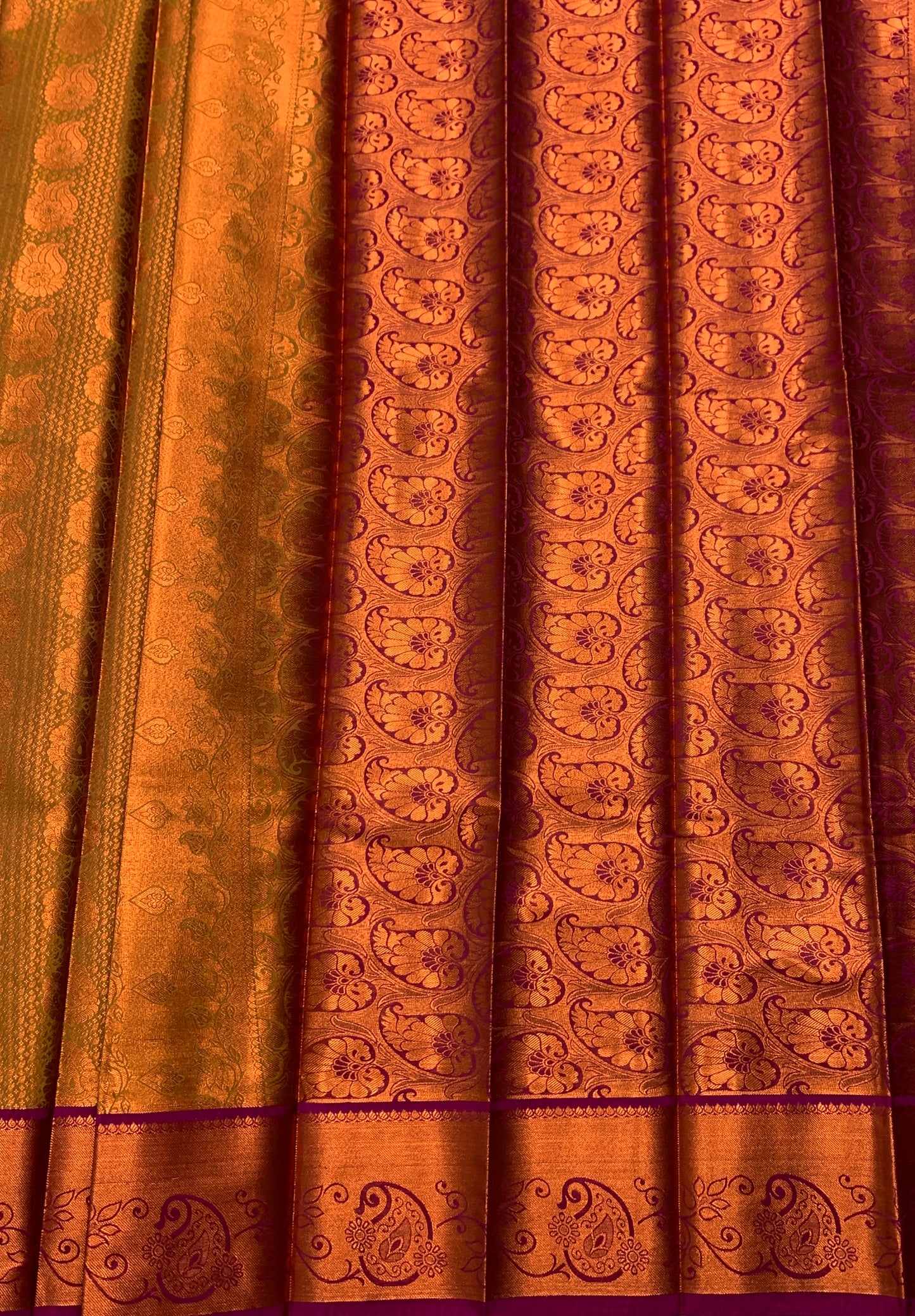 Vegan Silk Saree Golden Yellow Colour with Copper and Pink Border