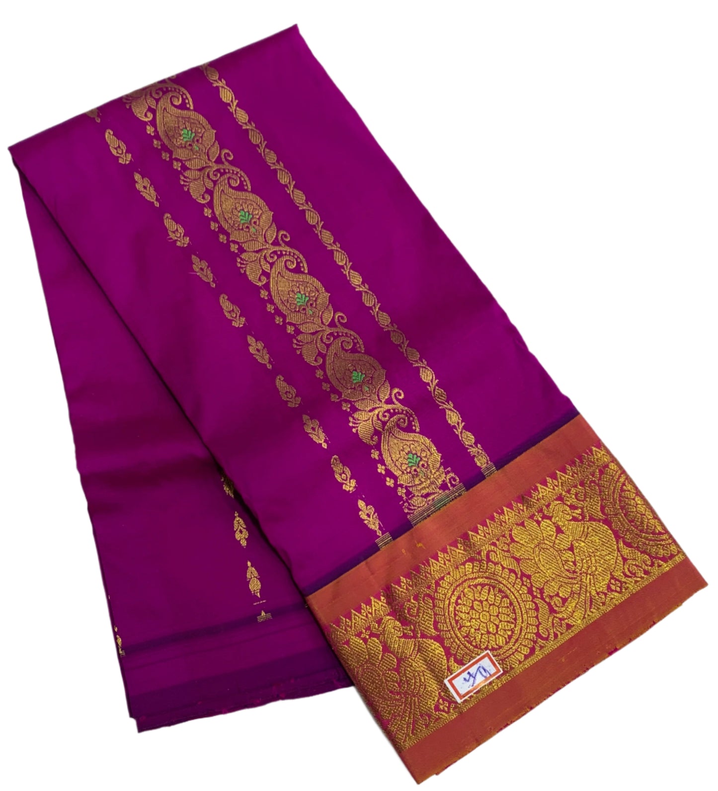 Magenta Shade Semi Silk Kids Pattu Pavadai with Contrast border for Age 2 to 5