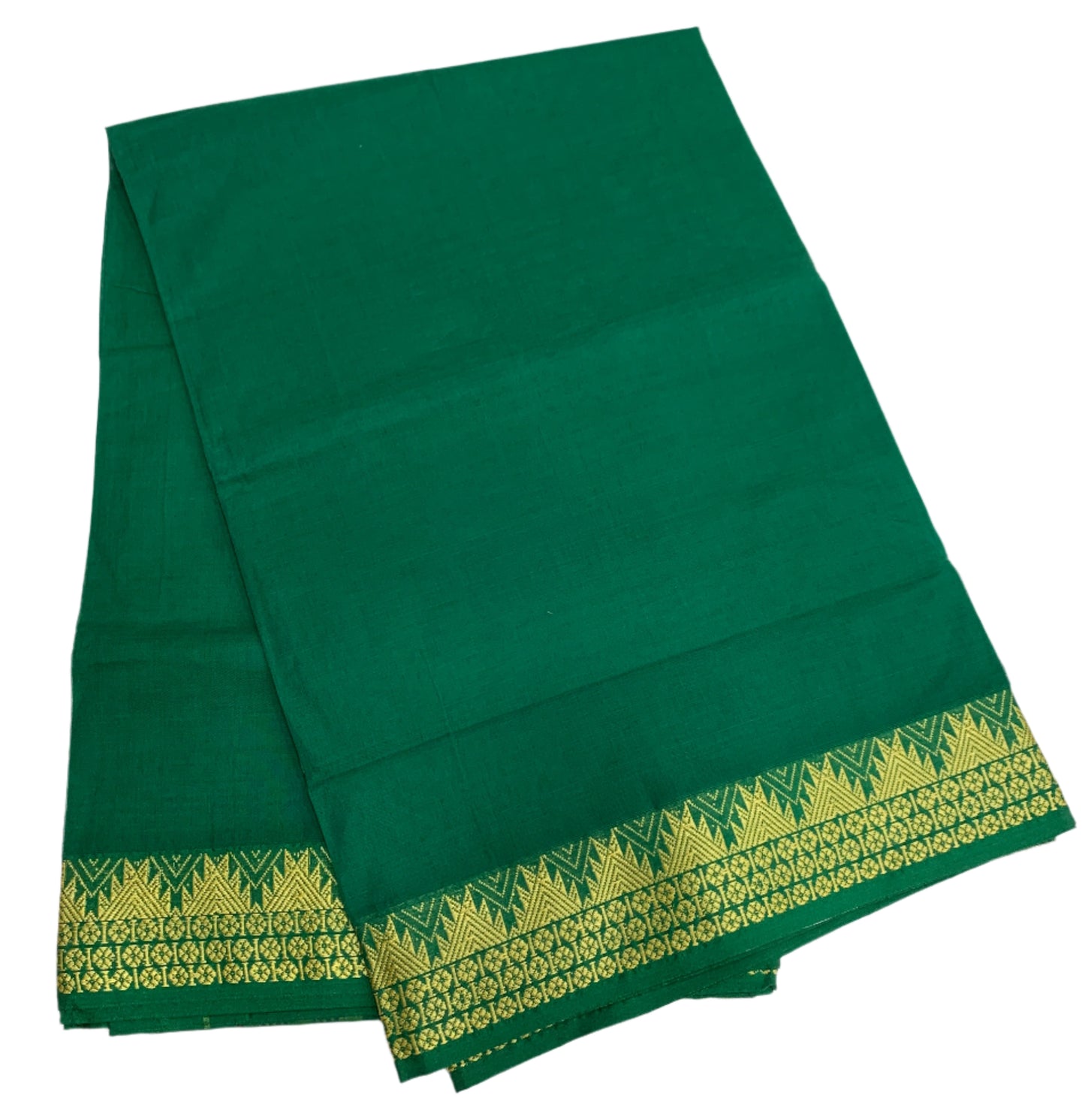 Chettinad Cotton Saree Green Colour with Gopuram Design Border