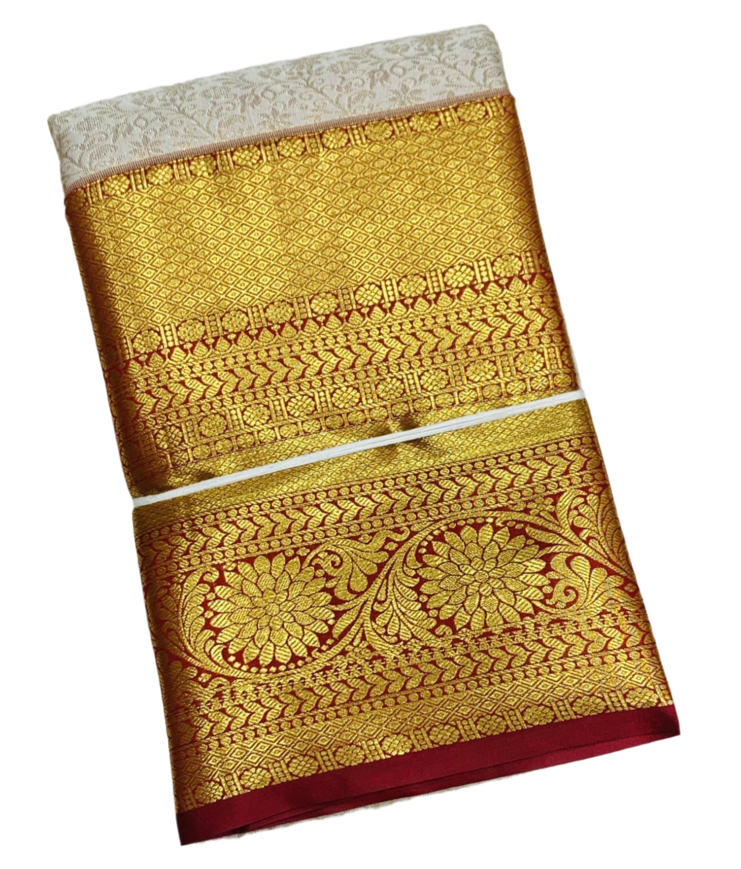 Vegan Silk Saree Ivory Colour with Red Border