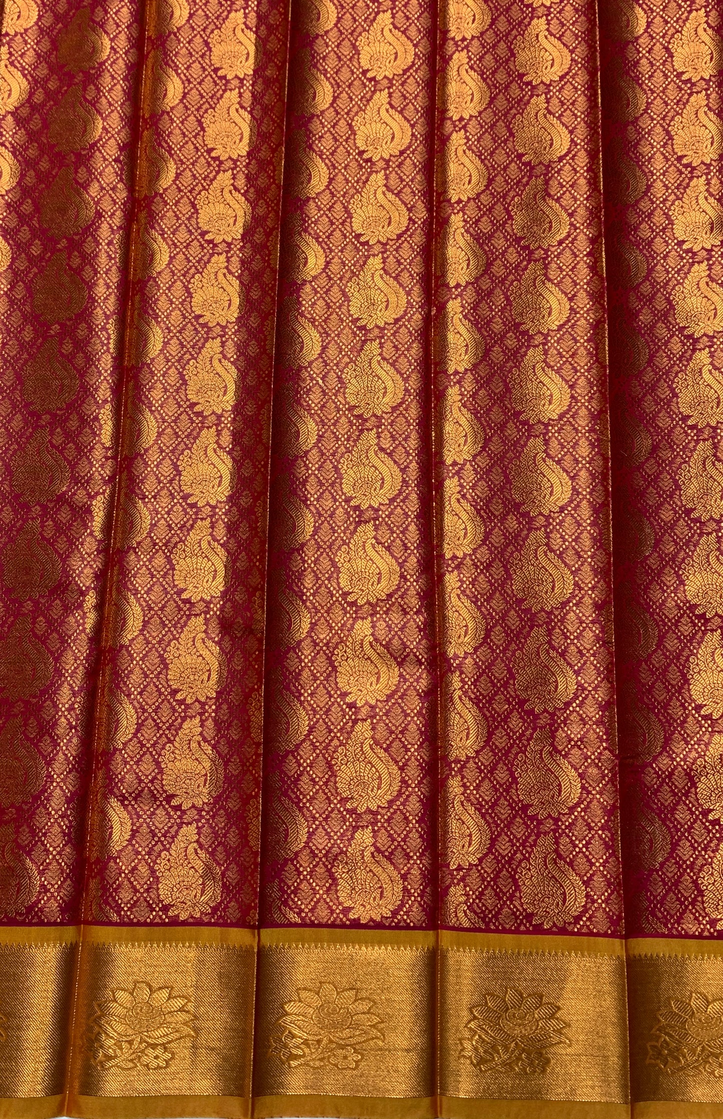 Vegan Silk Saree Pink Colour with Copper and Golden Yellow Border
