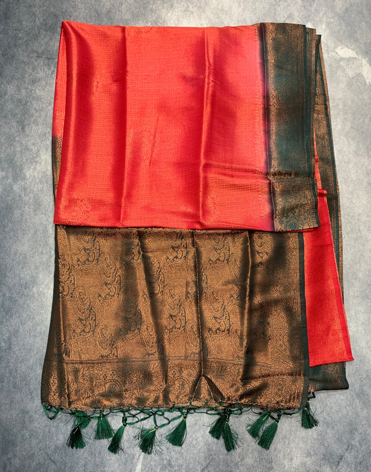 Soft Silk Saree Red Colour with Green Pallu
