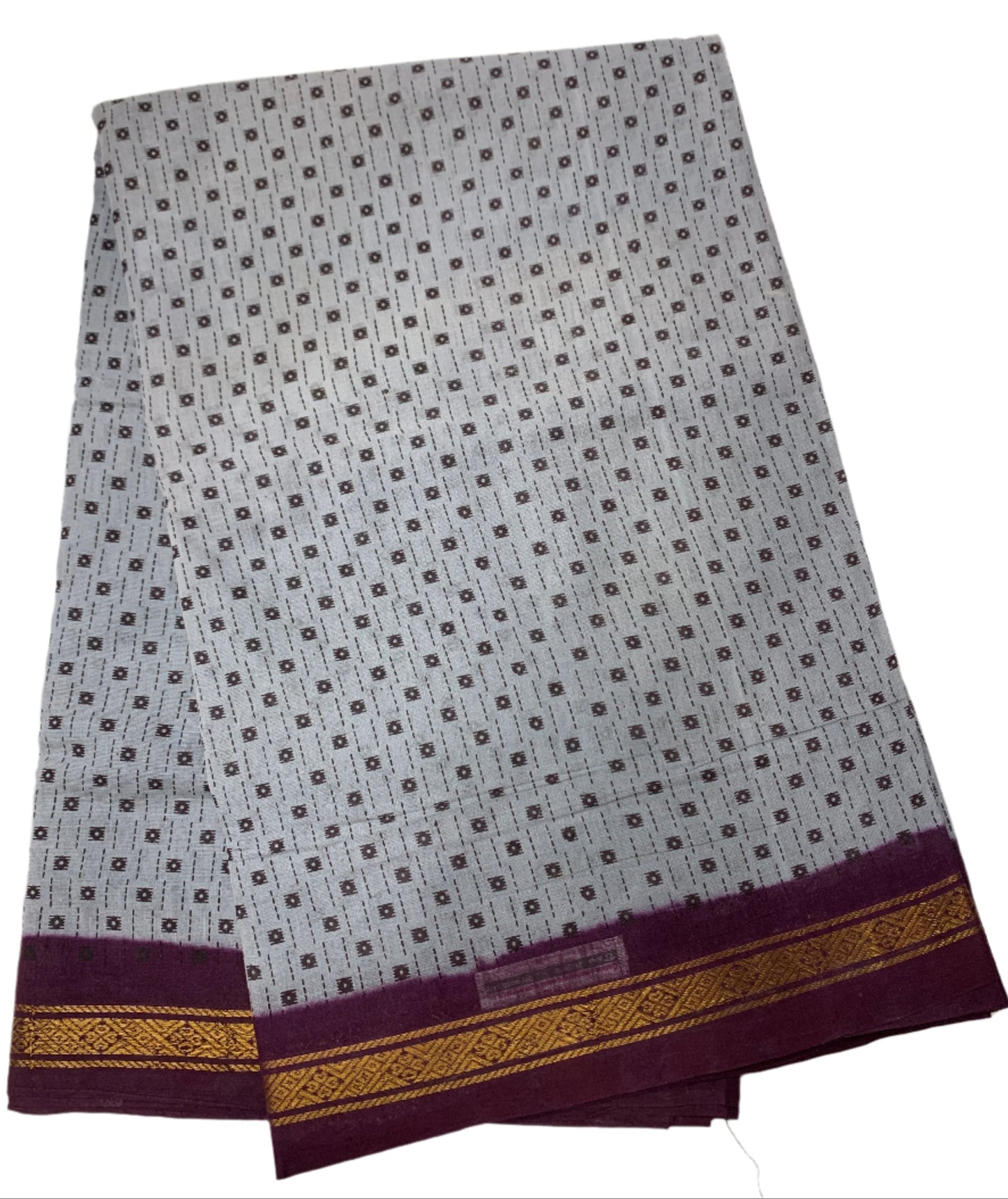 9 yards Cotton Saree Gray Colour with Magenta Border