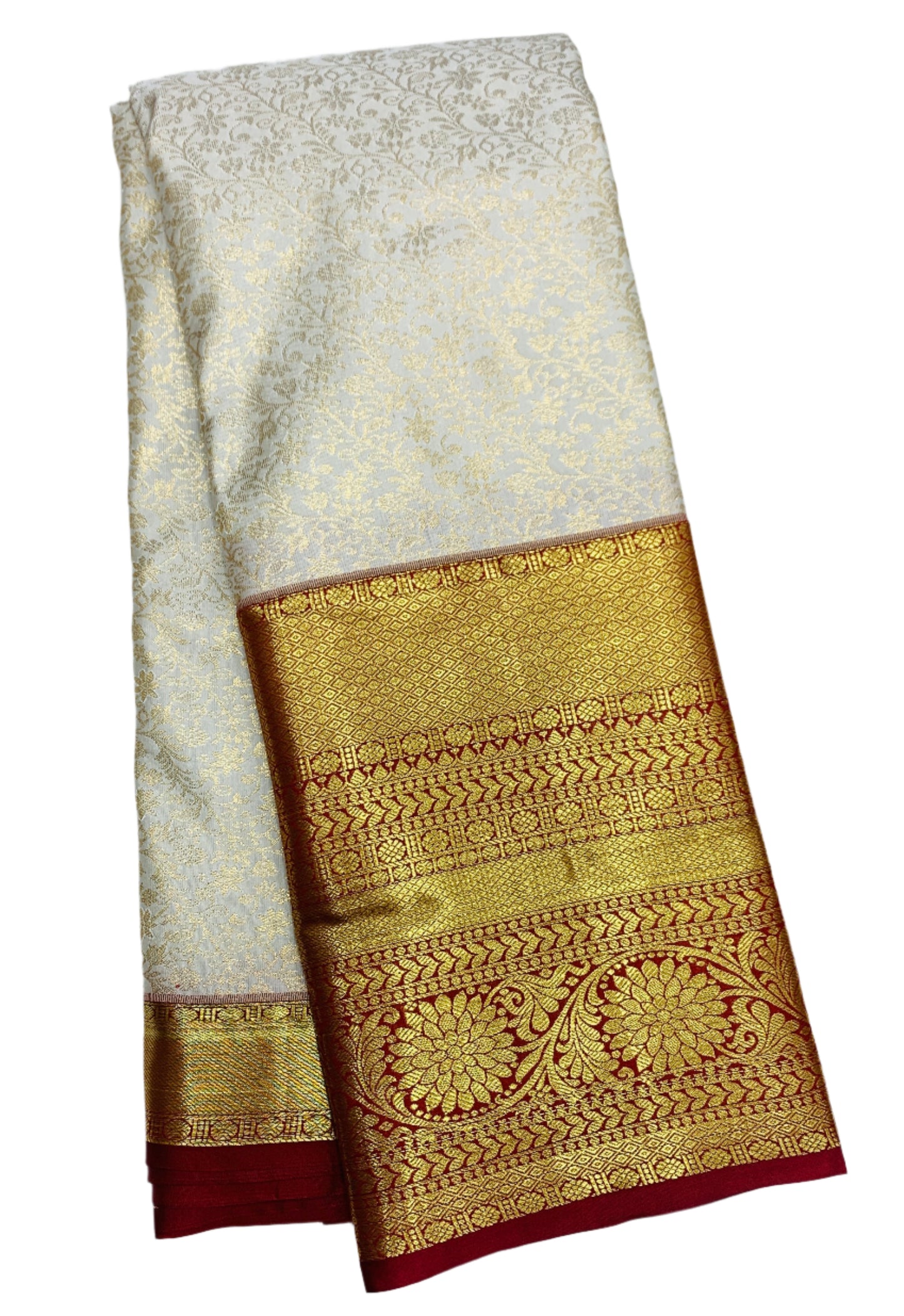 Vegan Silk Saree Ivory Colour with Red Border