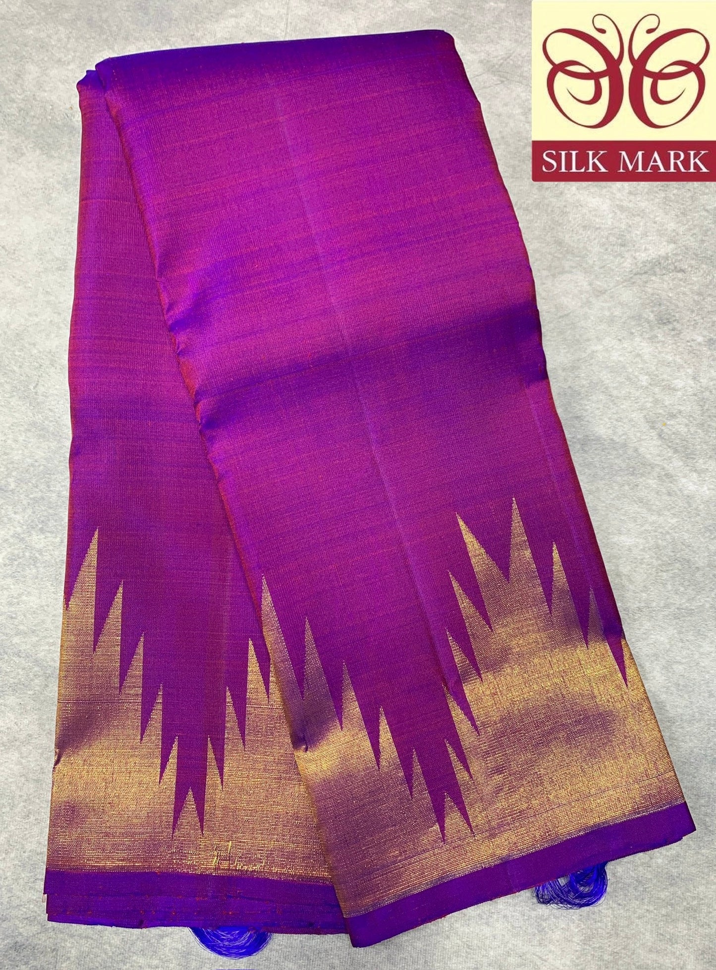 Pure Kanchipuram Silk Saree Dual Magenta Colour with Temple Border