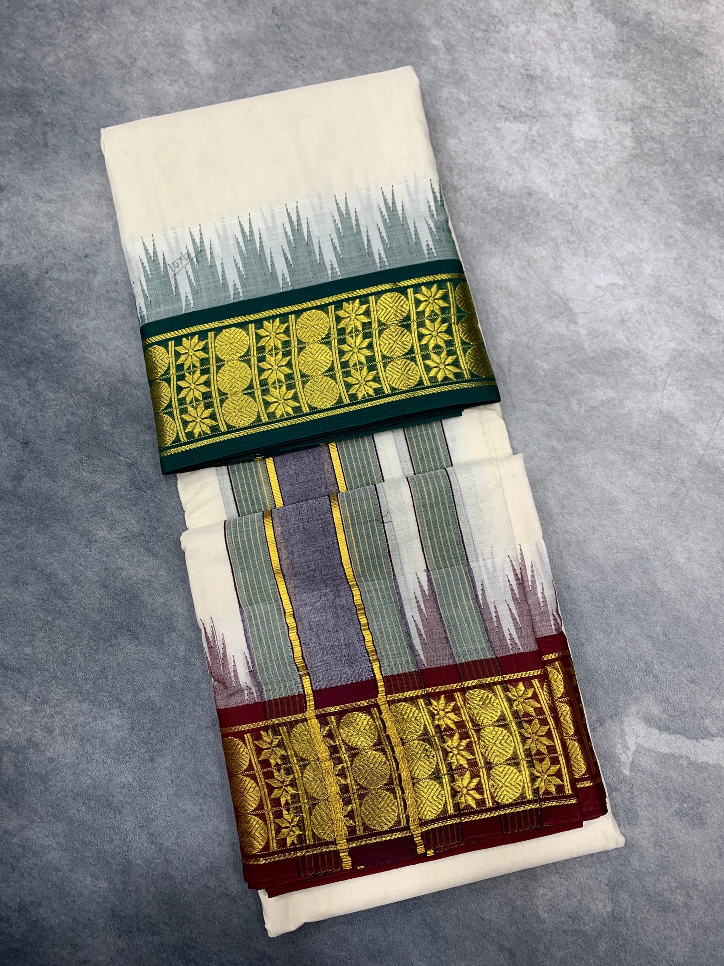 10x6 Korvai Cotton Dhoti Half White Colour