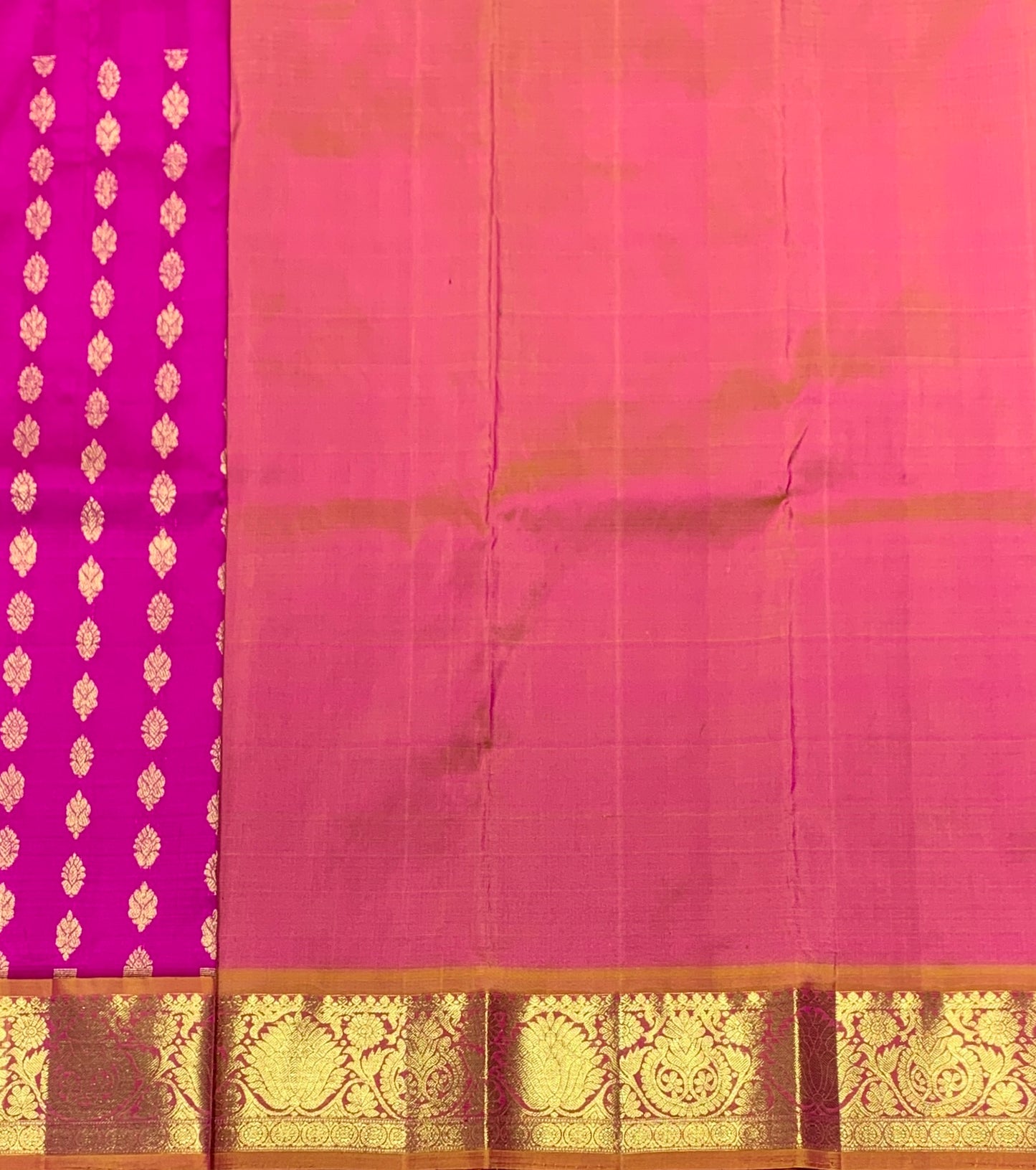 Pink Shade Pure Kanchipuram Kids Pattu Pavadai with Contrast Border for Newborn to 2 Years