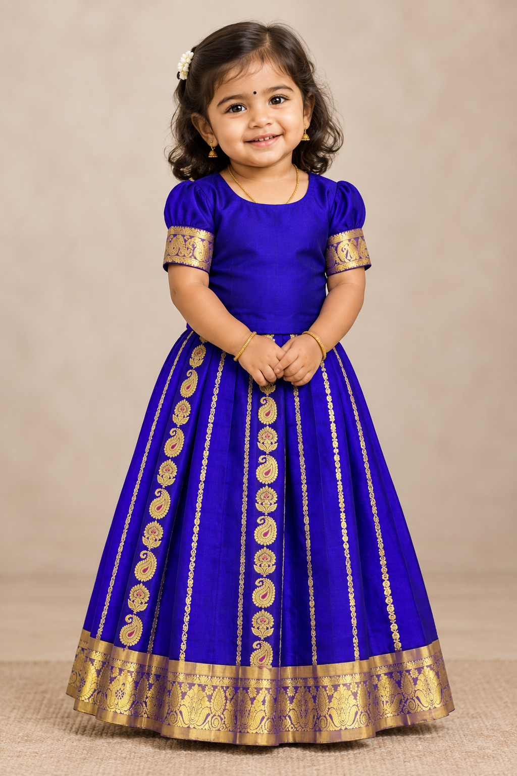 Violet Shade Semi Silk Kids Pattu Pavadai with Contrast border for Age 2 to 5 Years