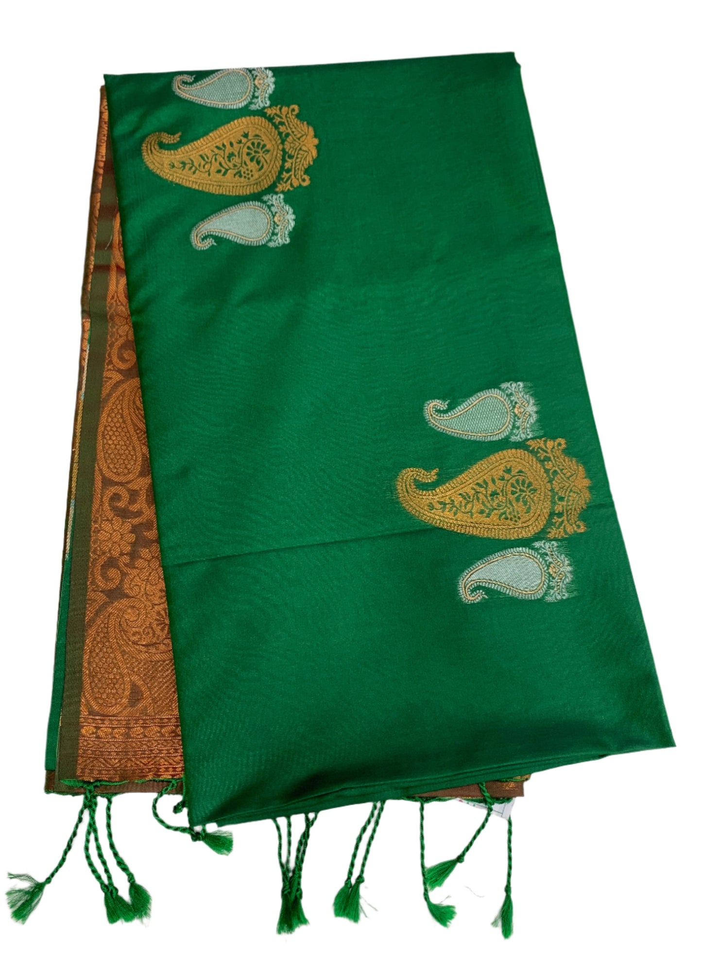 Soft Vegan Silk Saree Green Colour with Border less