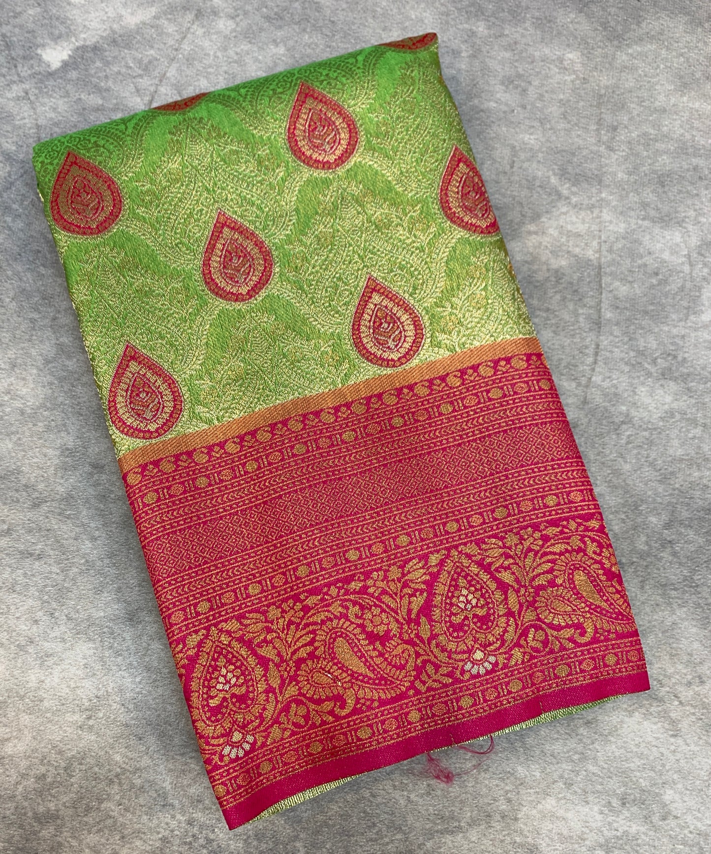 Fancy Tissue Saree Apple Green Colour with Pink Border