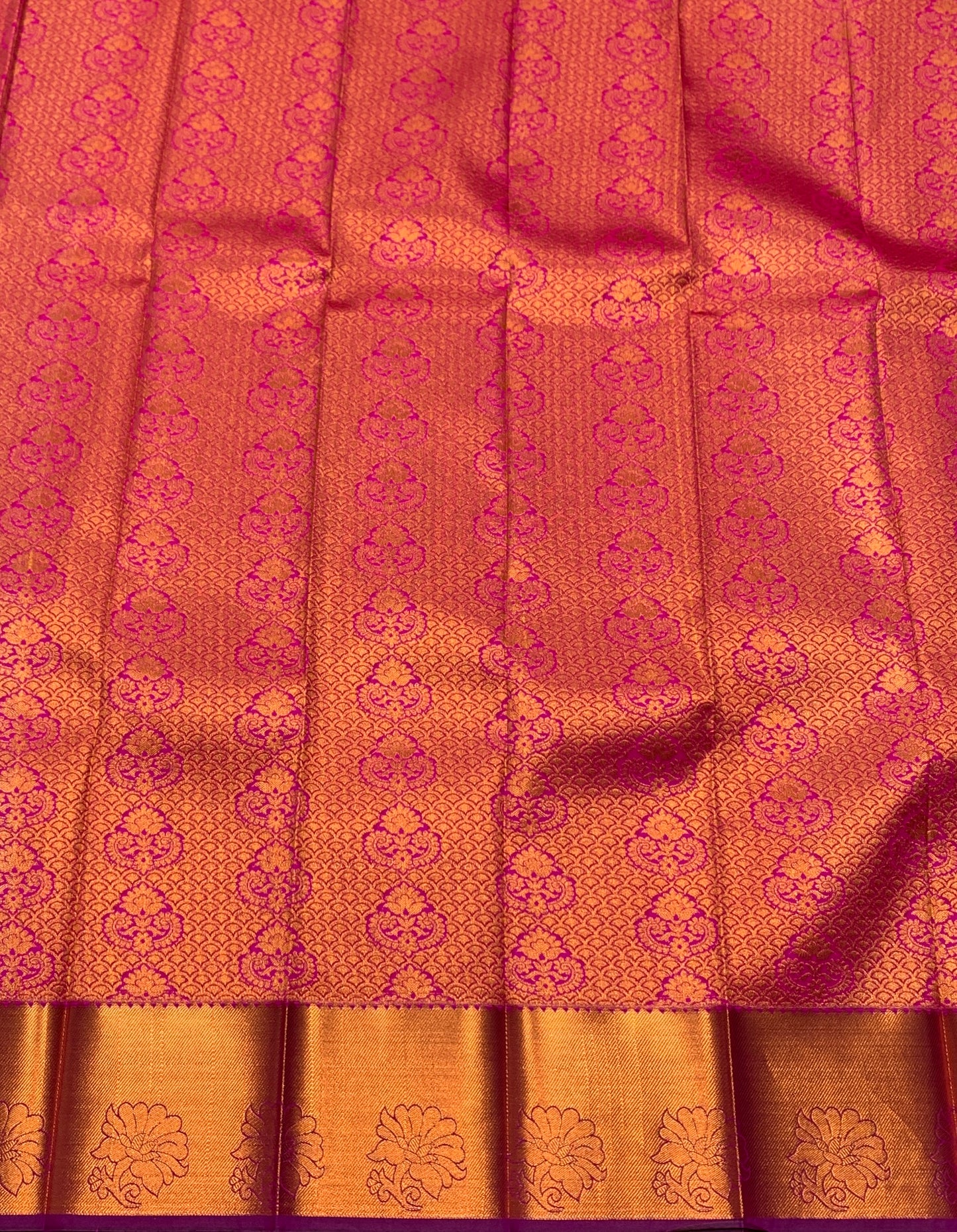 Vegan Silk Saree Pink Colour with Copper and Magenta Border
