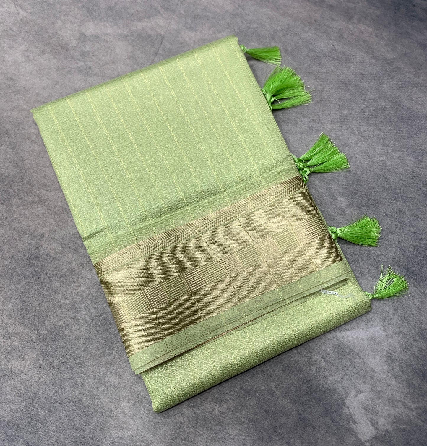 Banaras Katan Saree Light Pista Green Colour with Katan Work Border