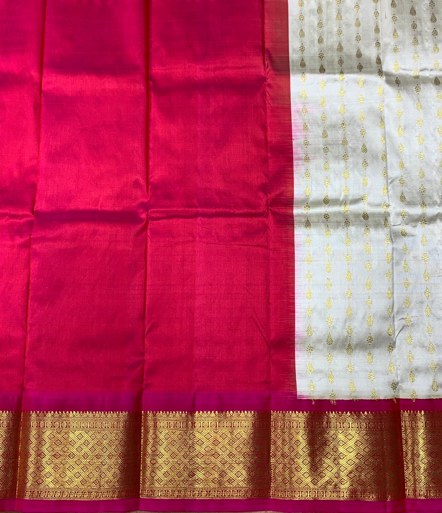 White Shade Pure kanchipuram Kids Pattu Pavadai with Contrast border for Newborn to 2 Years