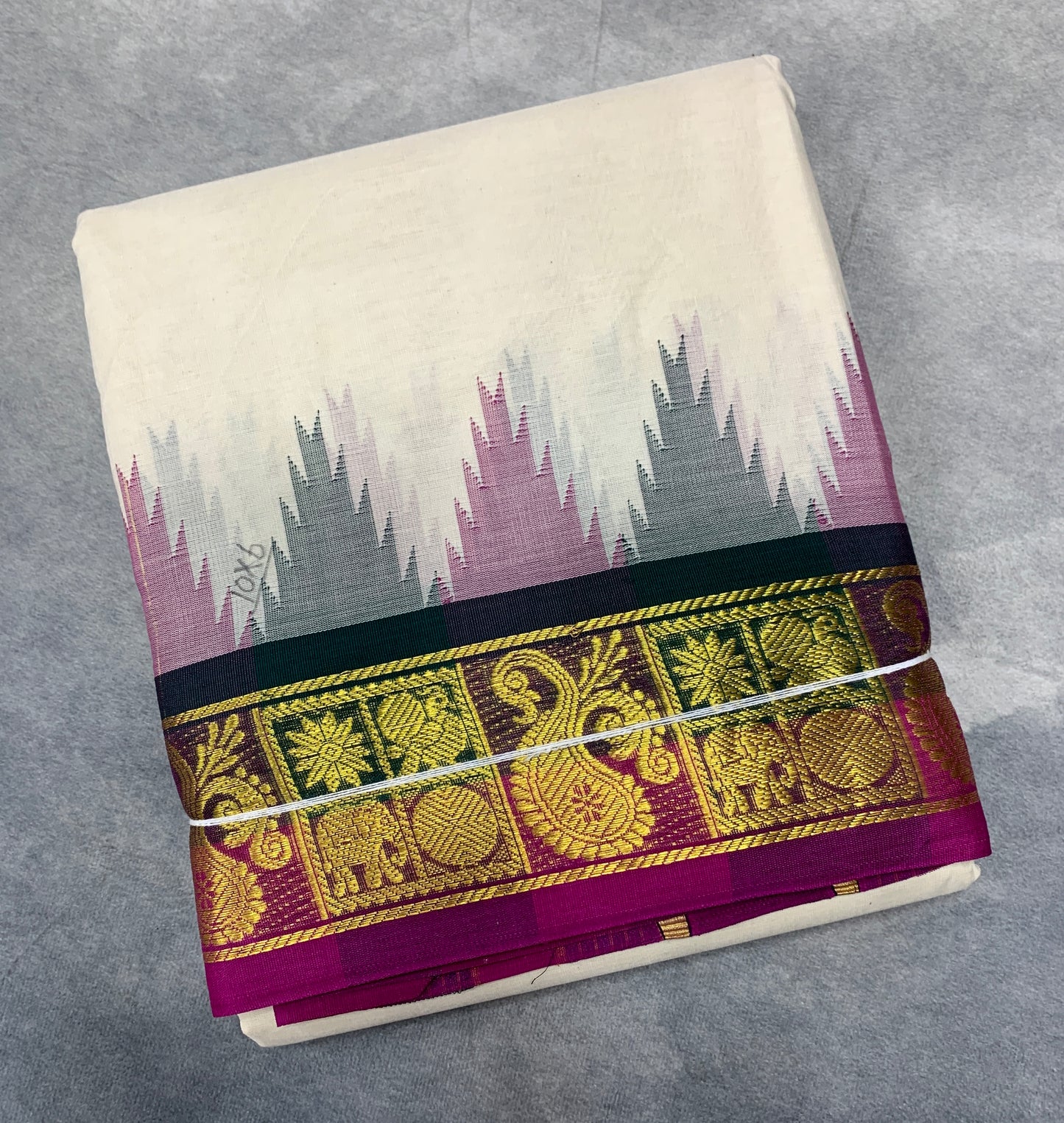 10X6 Korvai Cotton Dhoti Half White Colour with Multi Colour Border