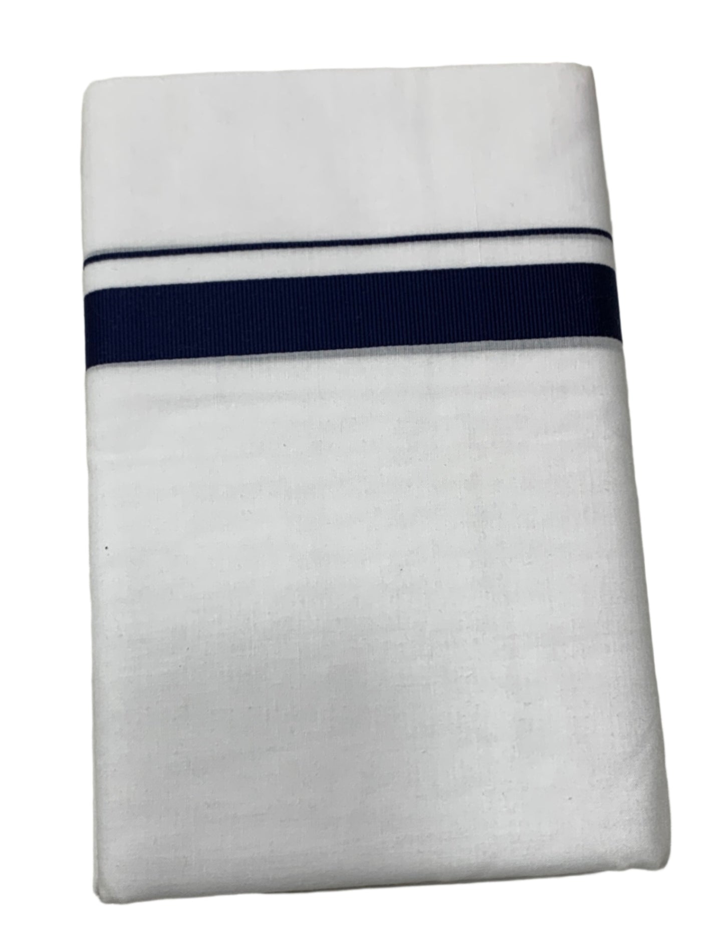 8 Mulam White Cotton Dhoti with Large Navy Blue Border