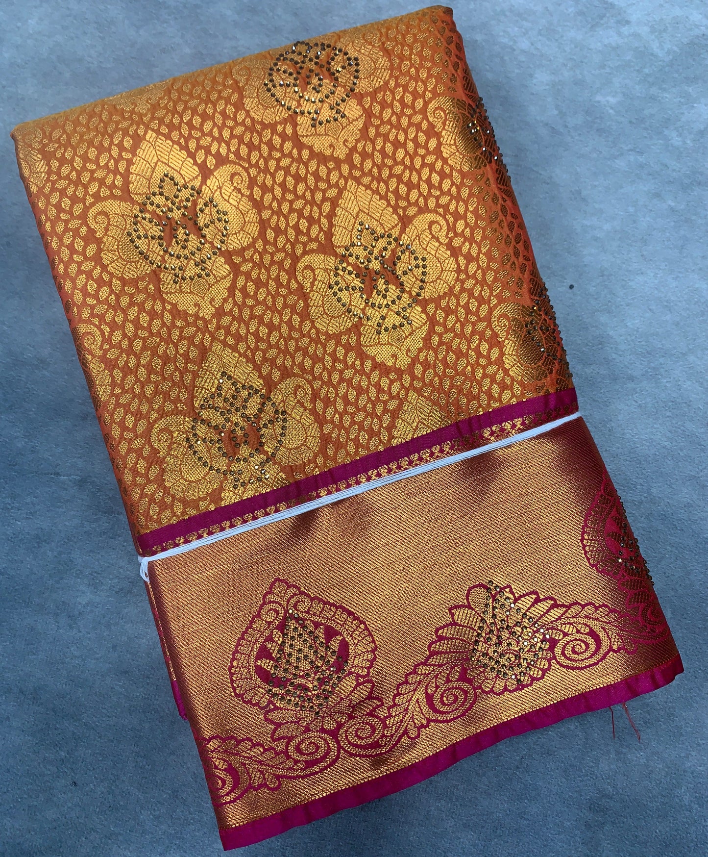 Vegan Silk Saree Mango Yellow Colour with Copper and Pink Border