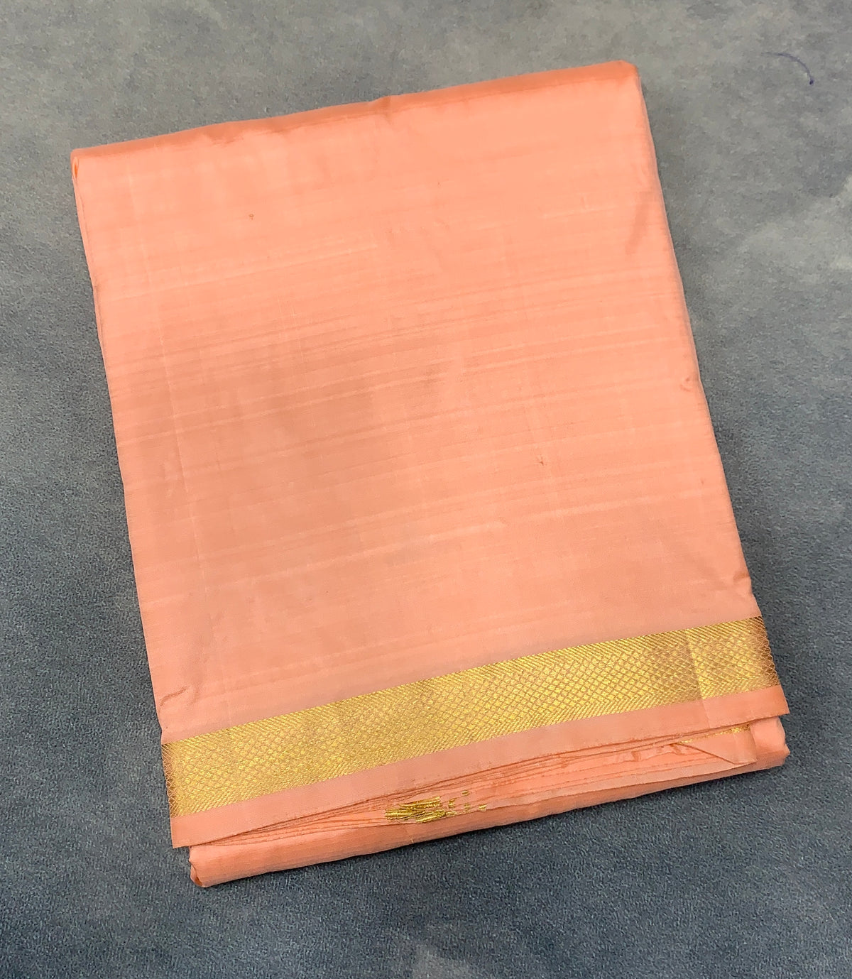 9X5 Pure Silk Dhoti Peach Colour with Small Golden Zari Border