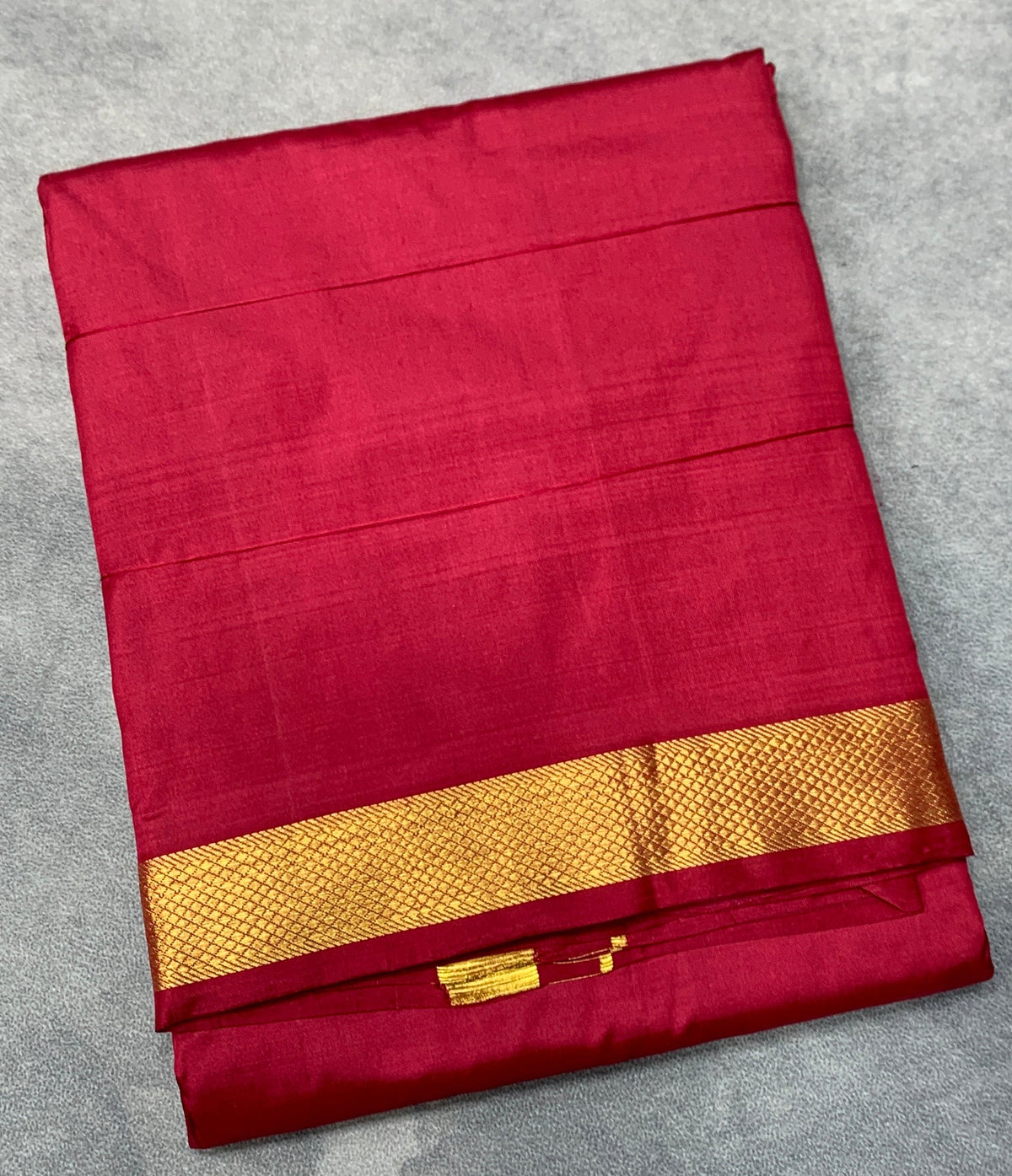 9X5 Pure Silk Dhoti Maroon with Small Golden Zari Border