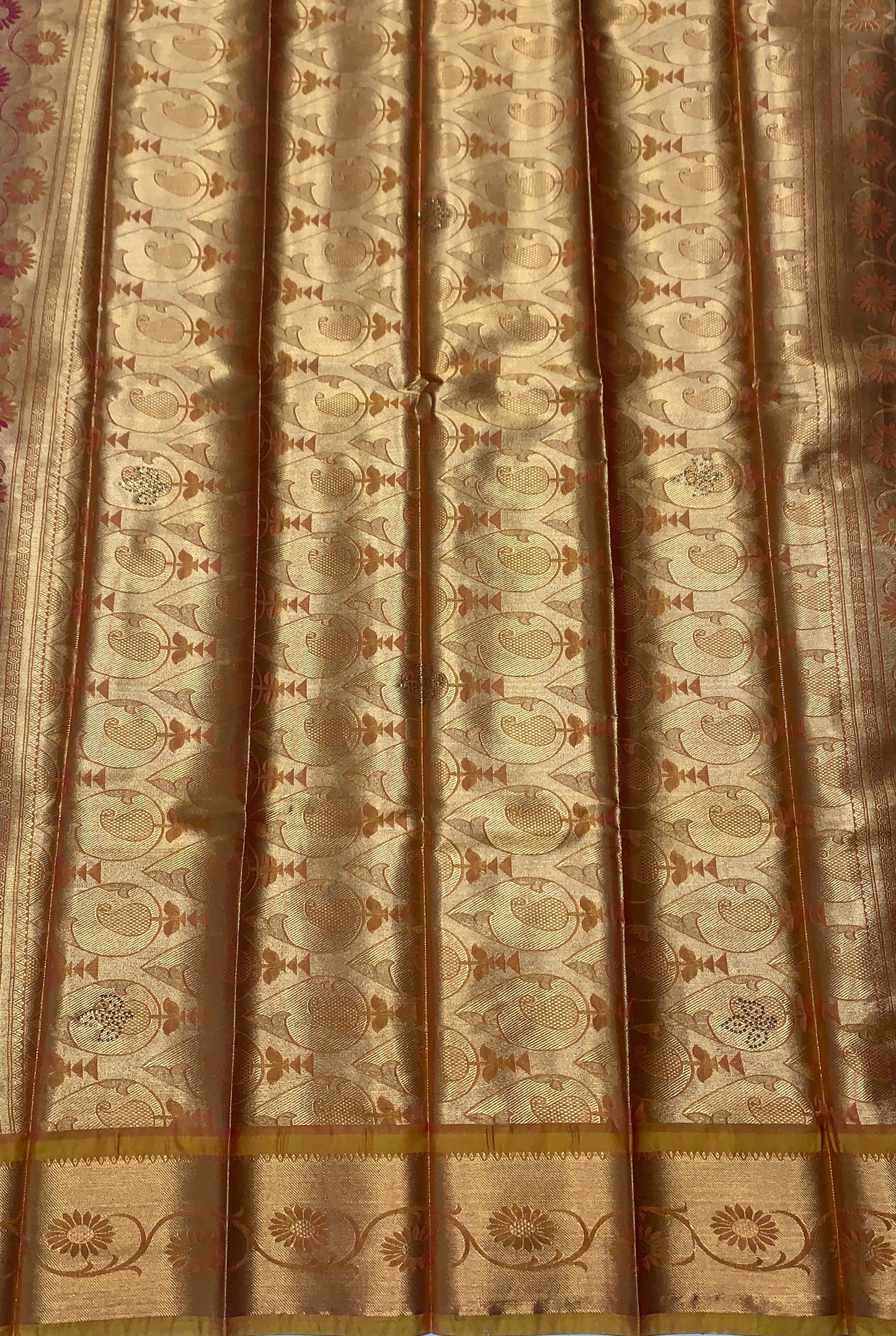 Vegan Silk Saree Pink Colour with Copper and Mustard Border