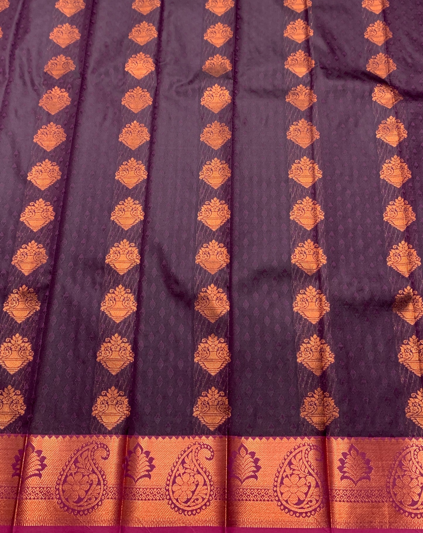 Vegan Silk Saree Dark Violet Colour with Copper Border